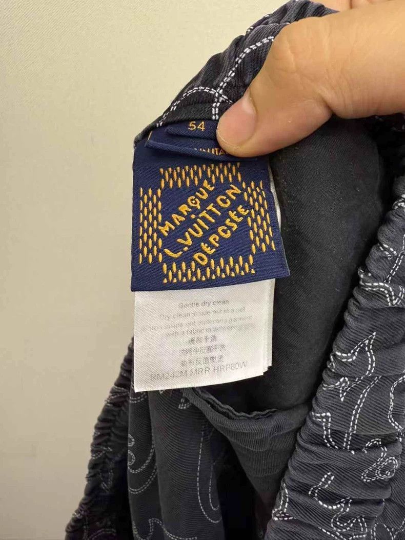 Louis Vuitton LOUIS VUITTON Black Gray Silk Logo Pants- Size 37" - 3 Thumbnail