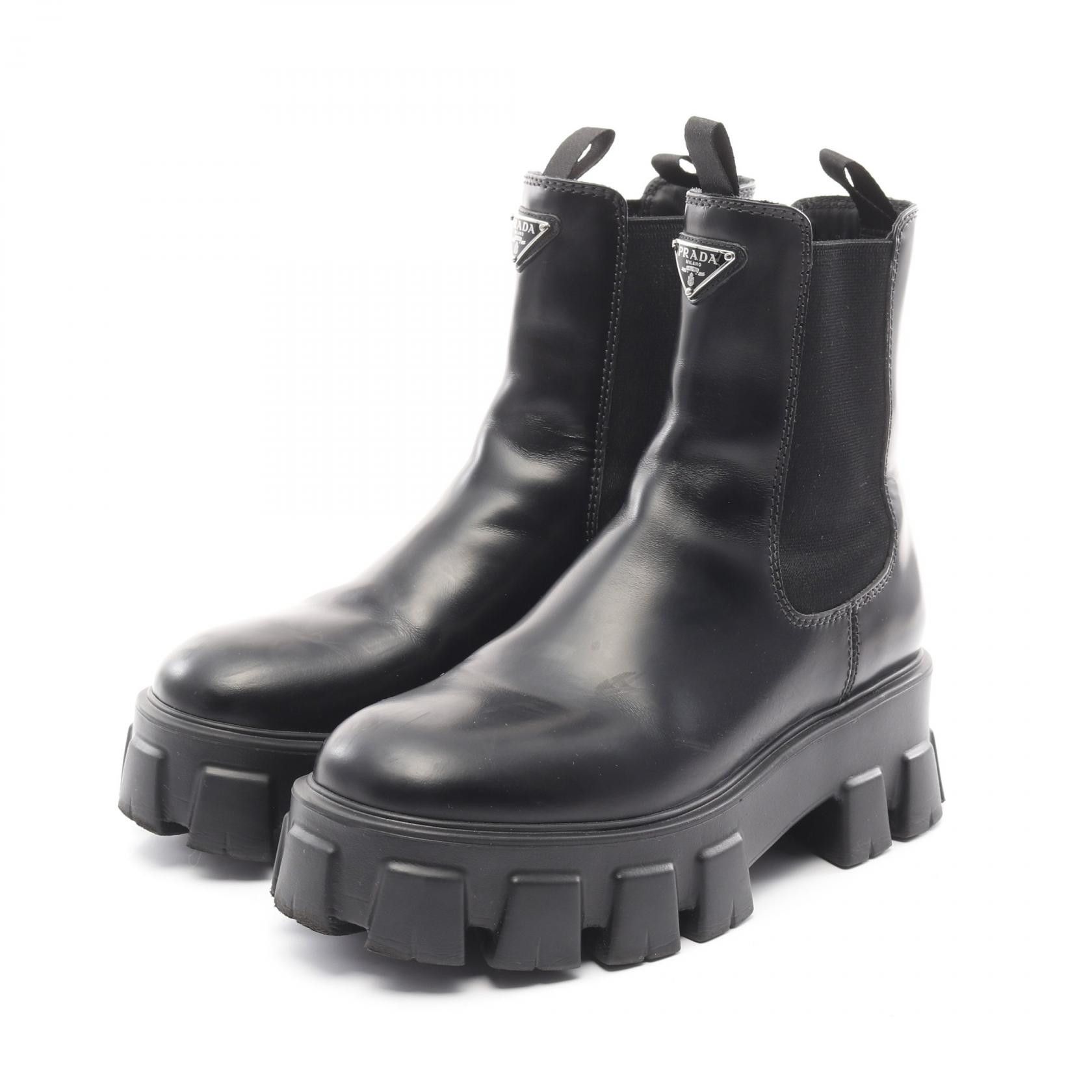 Prada Prada Monolith Brushed Leather Chelsea Boots Leather Shoes 1T256N in Black, Women's