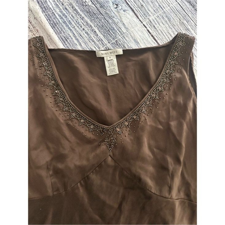 Nine West Vintage Y2K Nine West 100% Silk Beaded Sleeveless Blouse Size L / US 10 / IT 46 - 3 Thumbnail
