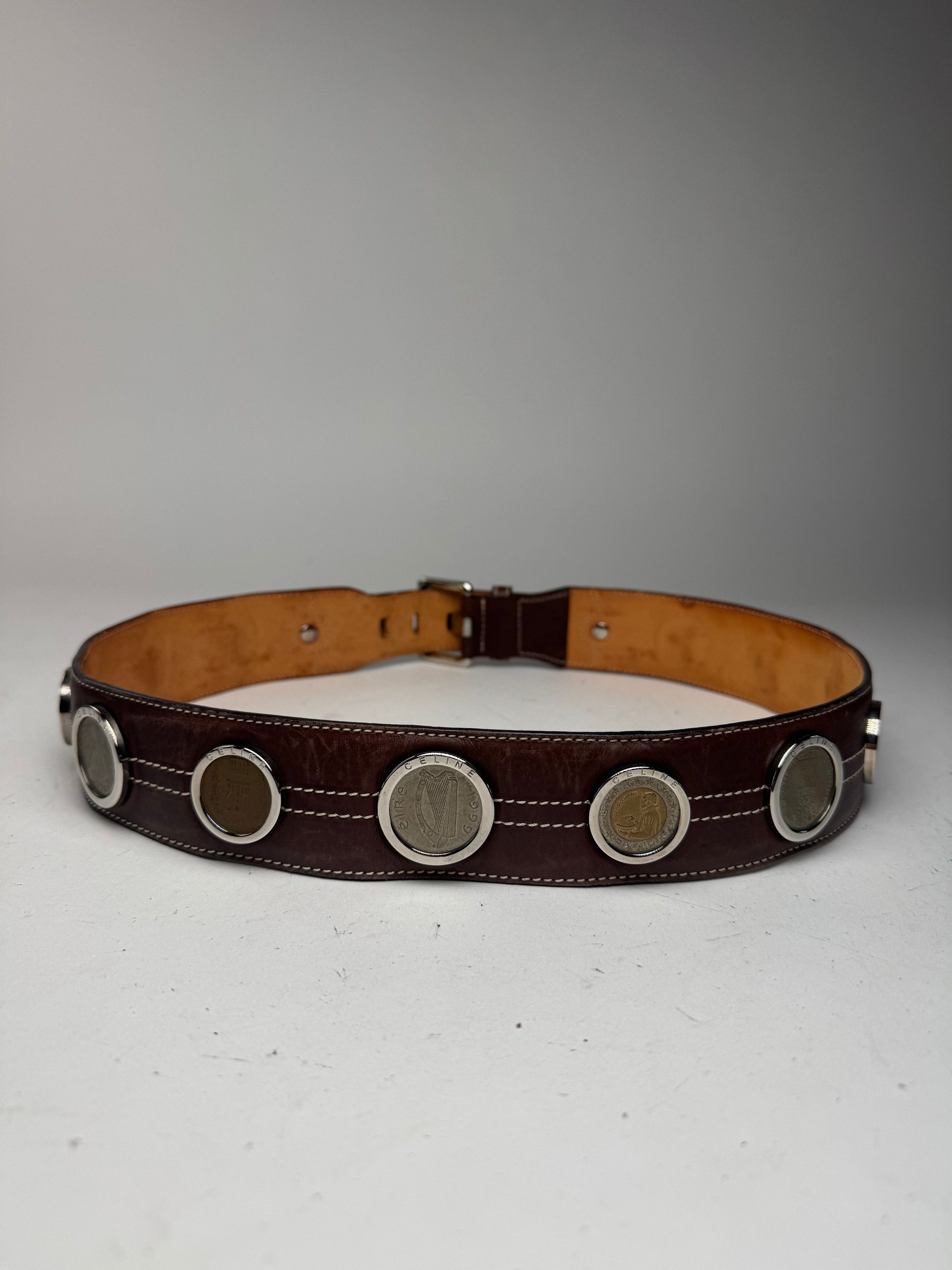 Celine Vintage Paris Metal / Leather coin application belt brown Size ONE SIZE - 1 Thumbnail