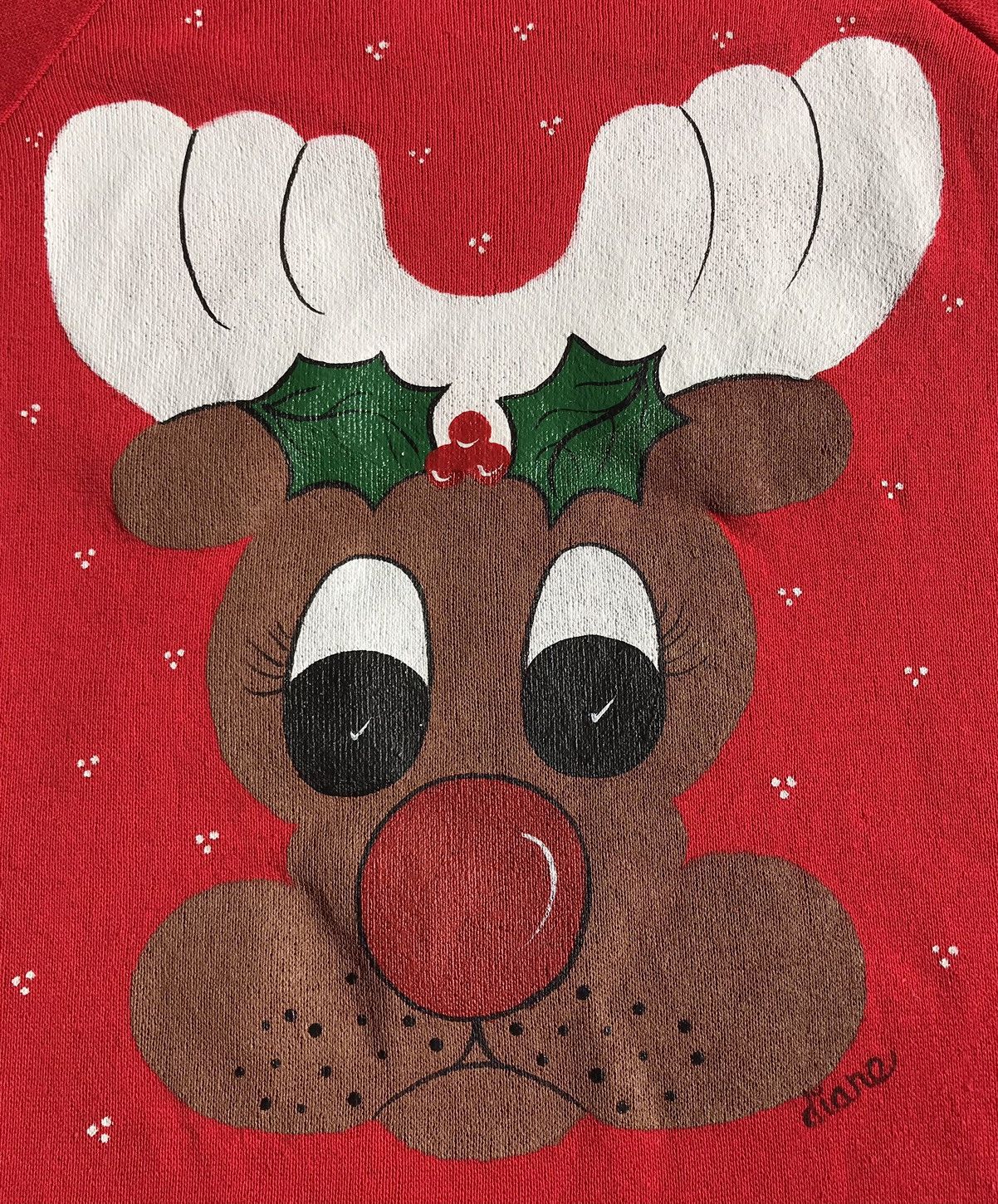 Vintage VTG 80’s Pannill Painted Rudolph Holiday Sweatshirt Large Size L / US 10 / IT 46 - 3 Thumbnail
