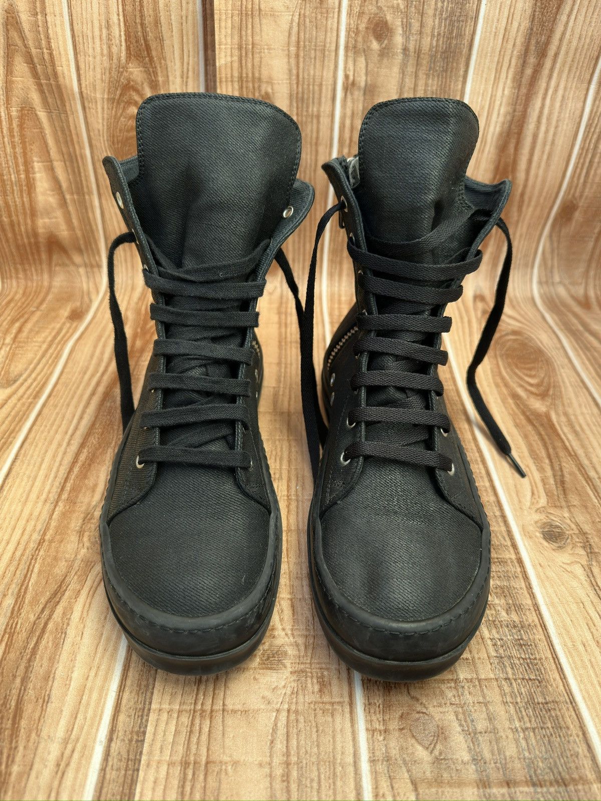 Rick Owens Rick Owens Drkshdw 2016 Black Waxed Canvas Vegan Ramones Size US 7.5 / EU 40-41 - 4 Thumbnail