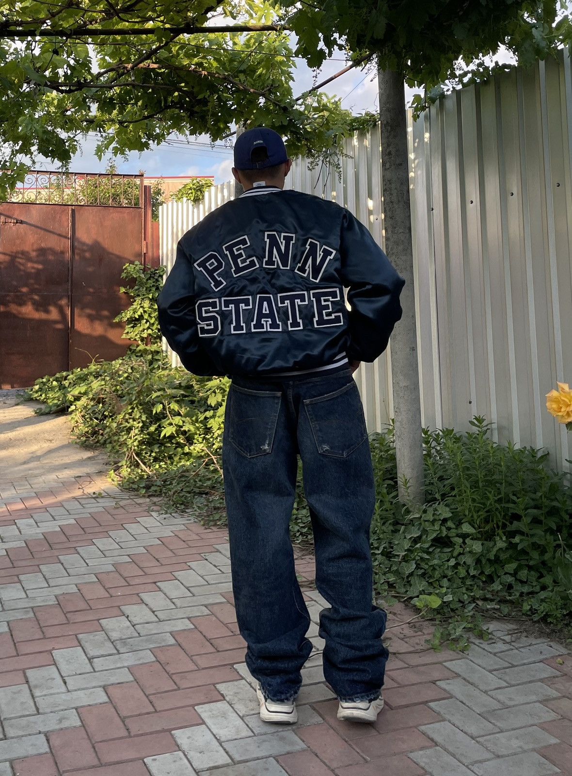 image of Bomber Jacket x Chalk Line Penn State Nitty Lions Vintage Chalk Line Made In Usa Jacket in Navy (Si