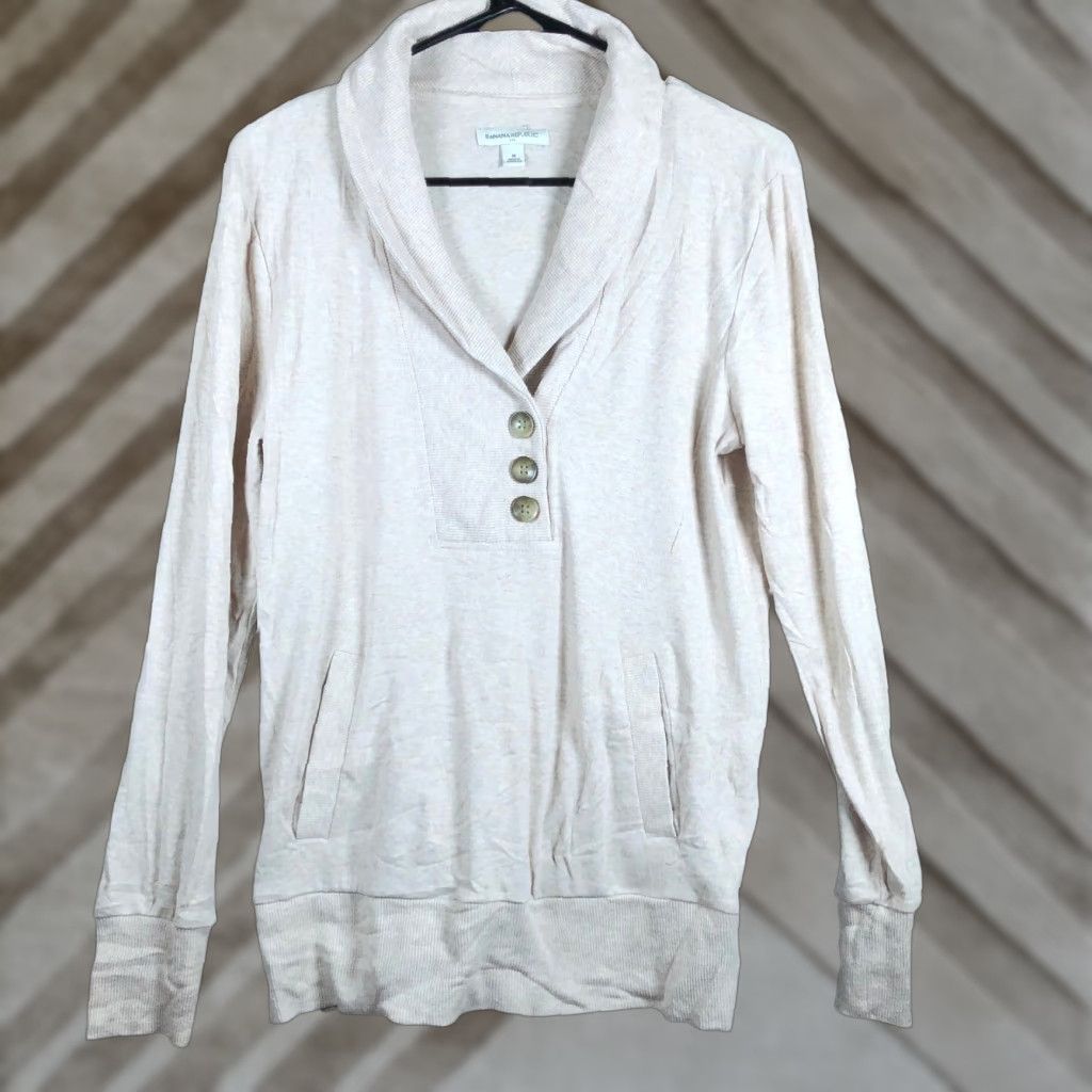 Banana Republic Banana Republic Womens Sweater Henley V Neck Oatmeal Stretch Medium Pullover Casual Workwear Size M / US 6-8 / IT 42-44 - 1 Thumbnail