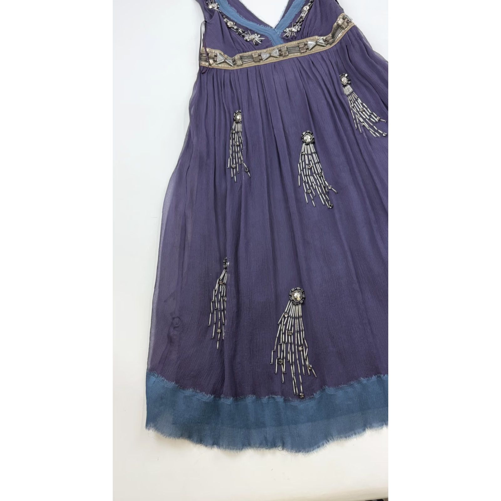 Vintage Philosophy di Alberta Ferretti Dress Womens 8 Purple Beaded Sleeveless V-Neck A-Line Knee Length Made Italy Cocktail Dress Size M / US 6-8 / IT 42-44 - 2 Thumbnail