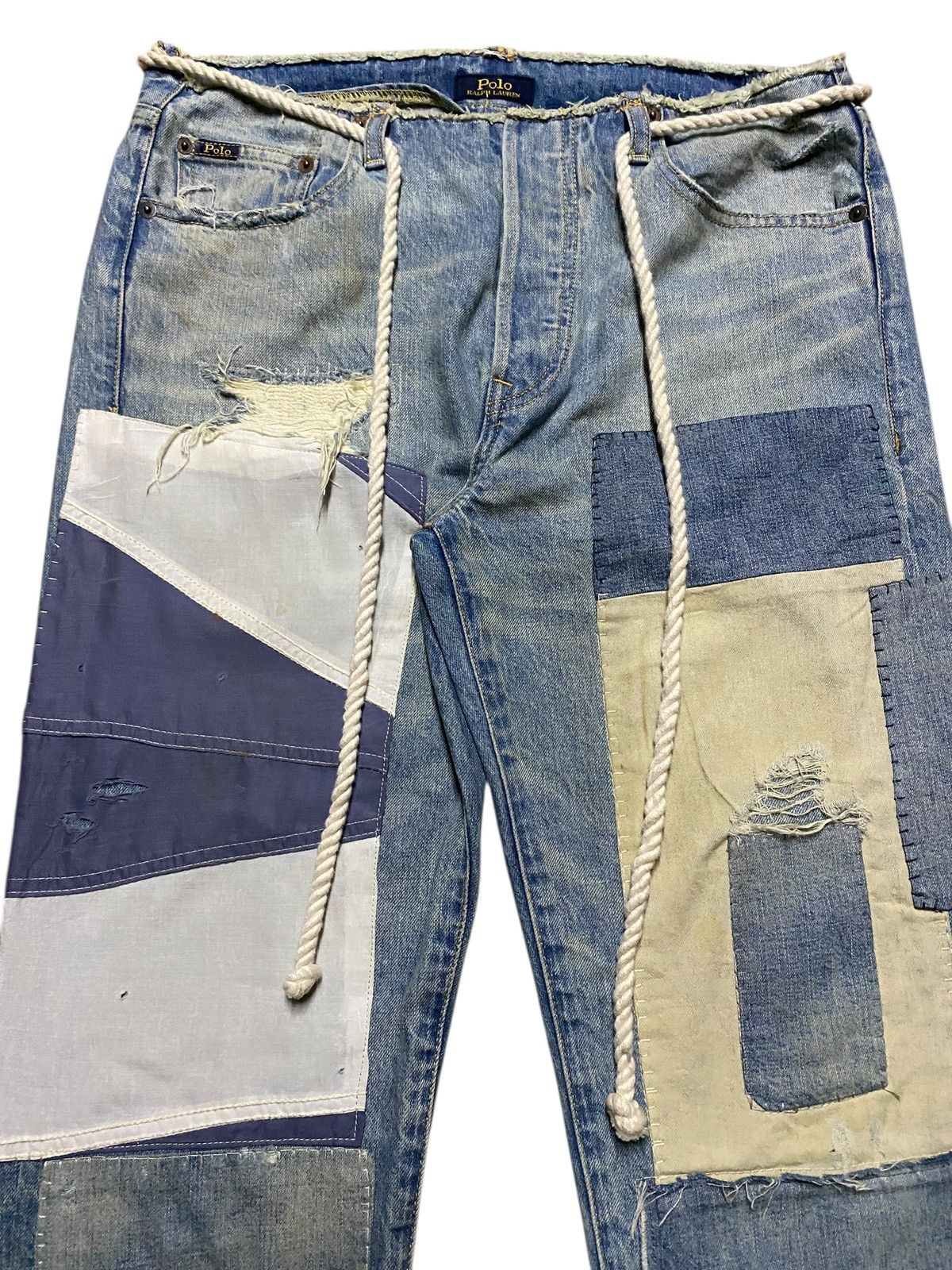 Ralph Lauren Vintage Polo Ralph Laurent Shashiko Boro Lace up Belt Jeans Size US 32 / EU 48 - 9 Thumbnail