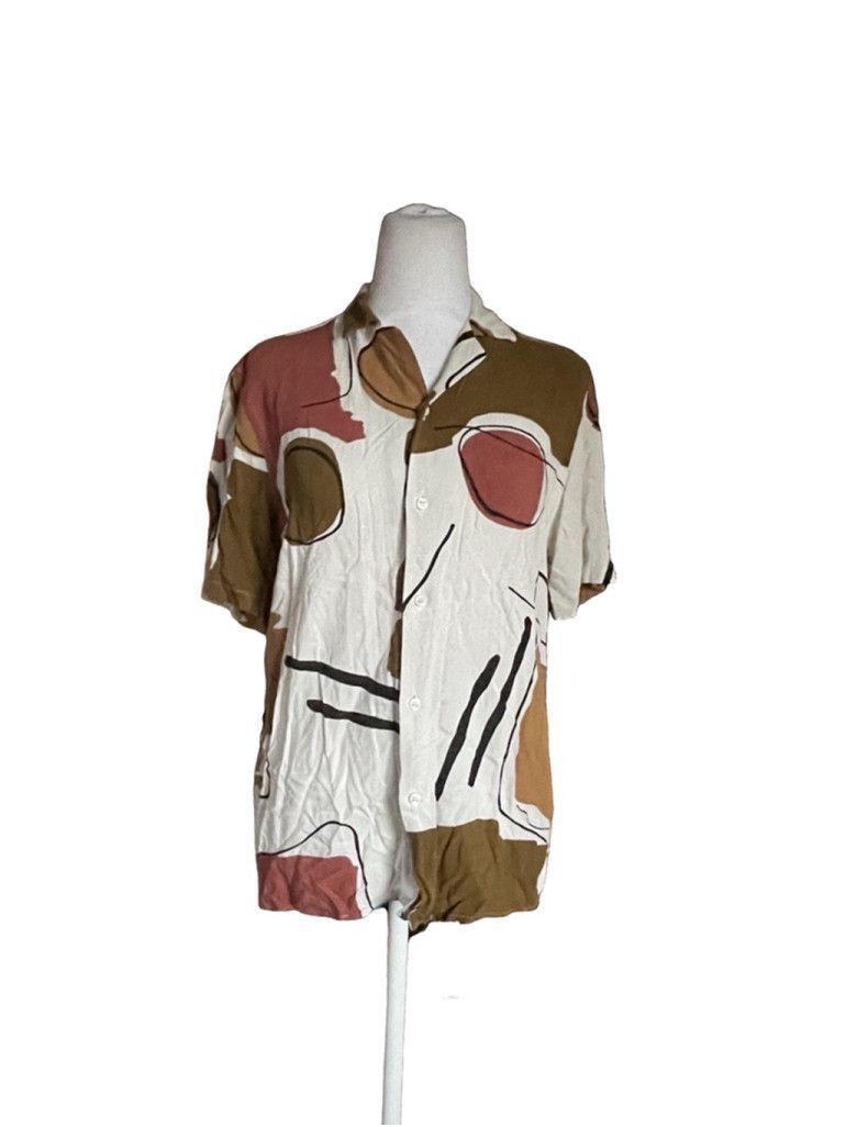 Zara Men's Zara Short Sleeve Button Up Shirt Size S White Brown Size US S / EU 44-46 / 1 - 1 Thumbnail