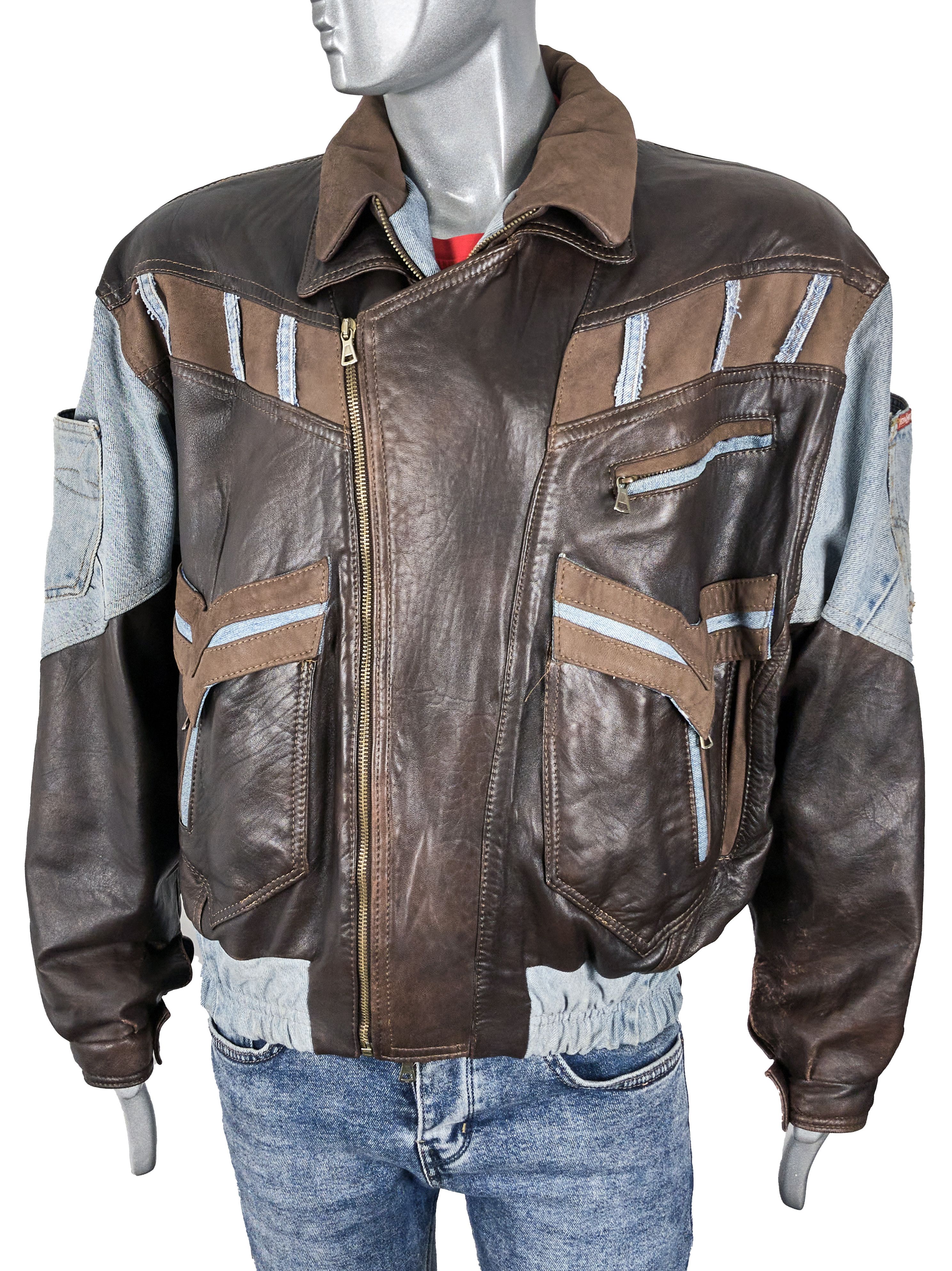 Vintage Vintage 80s Italian leather biker jacket with denim inserts Size US XL / EU 56 / 4 - 4 Thumbnail