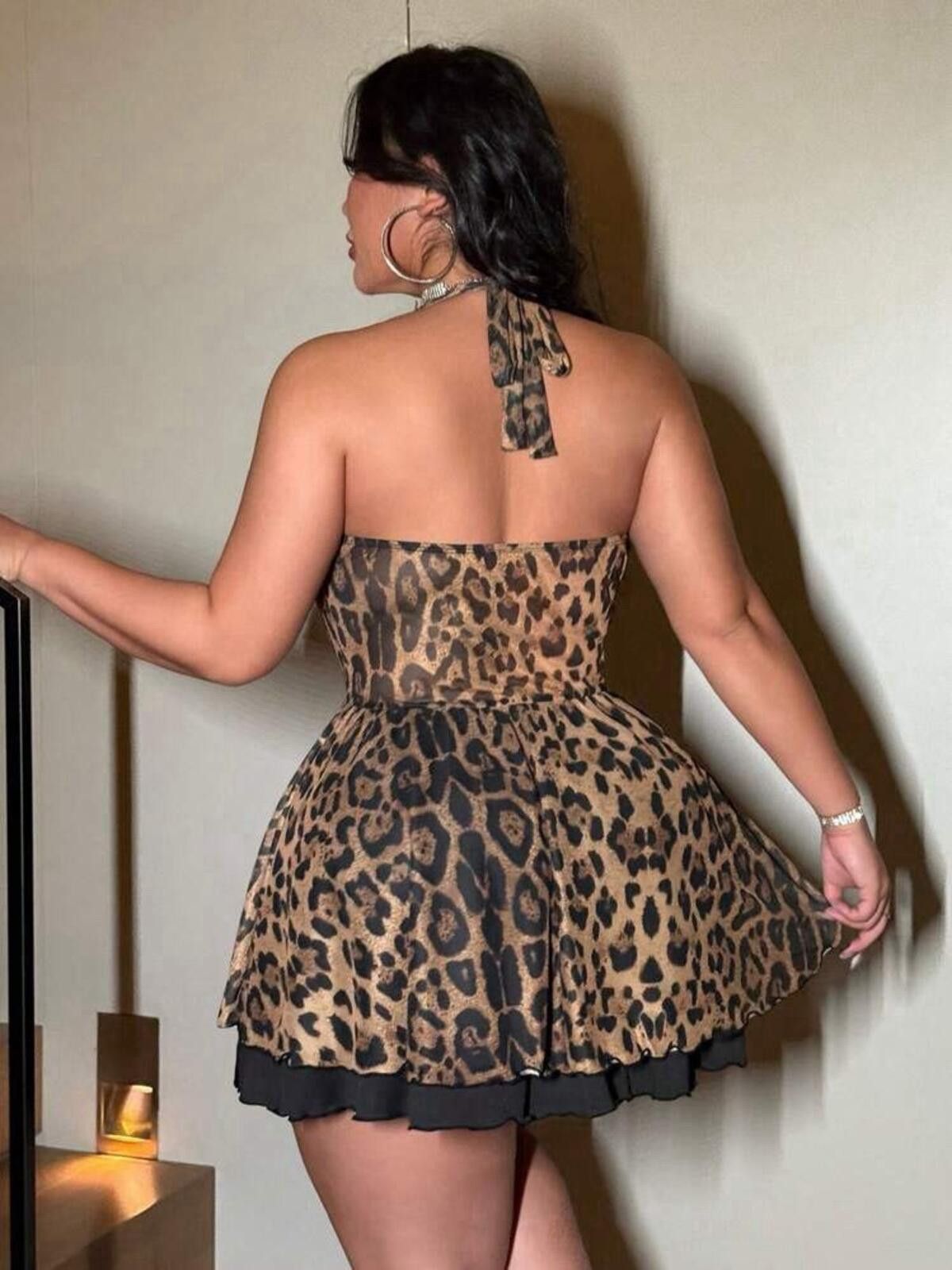 The Unbranded Brand women Leopard Lace Patchwork A-Line Hem Mini Dress Size 1XL Size XL / US 12-14 / IT 48-50 - 6 Thumbnail