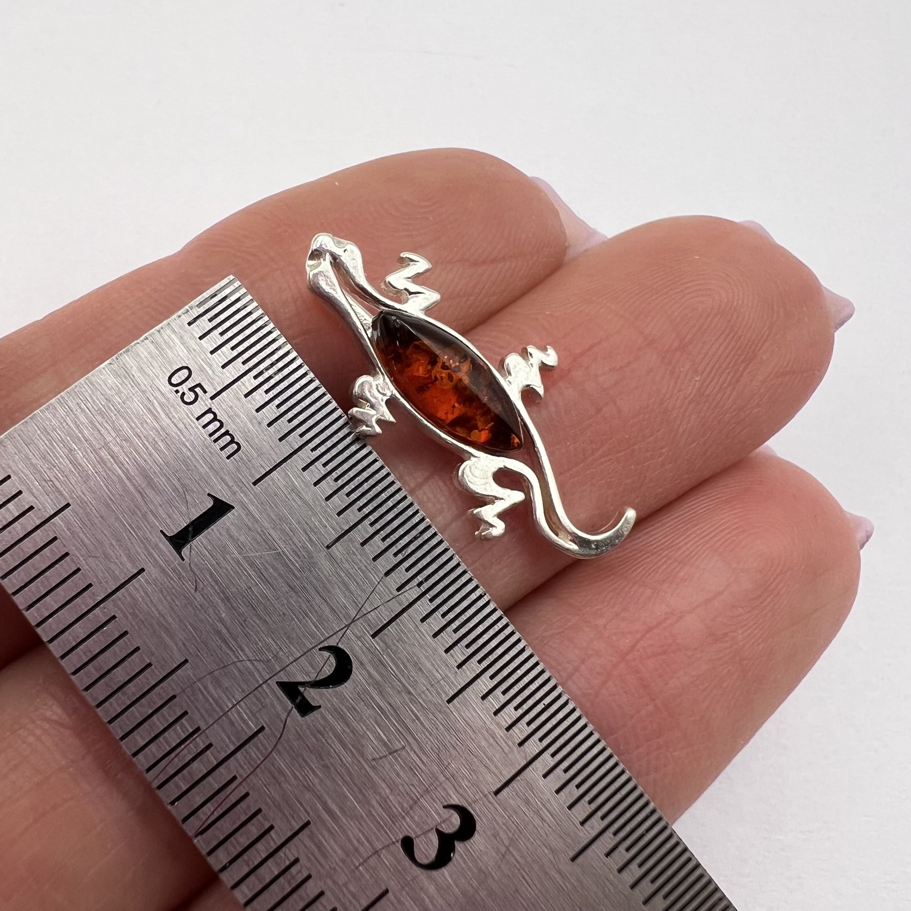 Sterling Silver Vintage Pendant lizard Sterling Silver 925 Stone Amber 1.1gr Size ONE SIZE - 2 Thumbnail