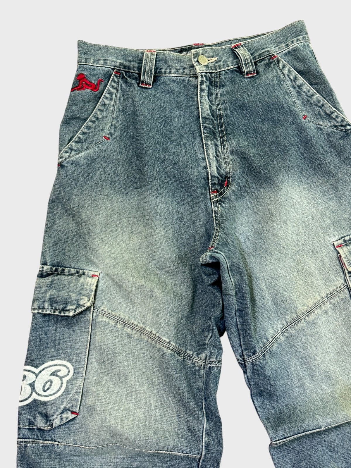 Japanese Brand BAGGY DRUNKNMUNKY CARGO SKULL PATCHES SPELLOUT DENIM Size US 27 - 4 Thumbnail