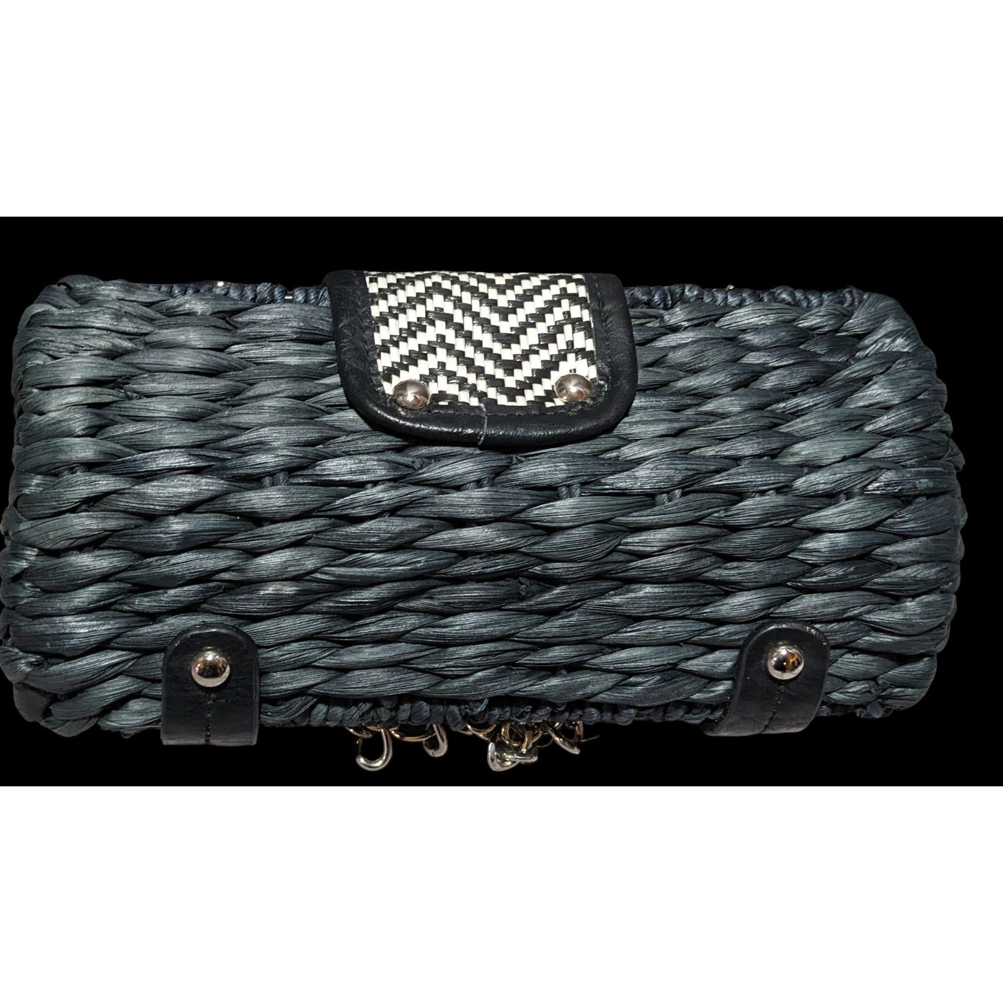 Other Retro Woven Navy Blue Purse With Silver Tone Chain Strap Size ONE SIZE - 4 Thumbnail