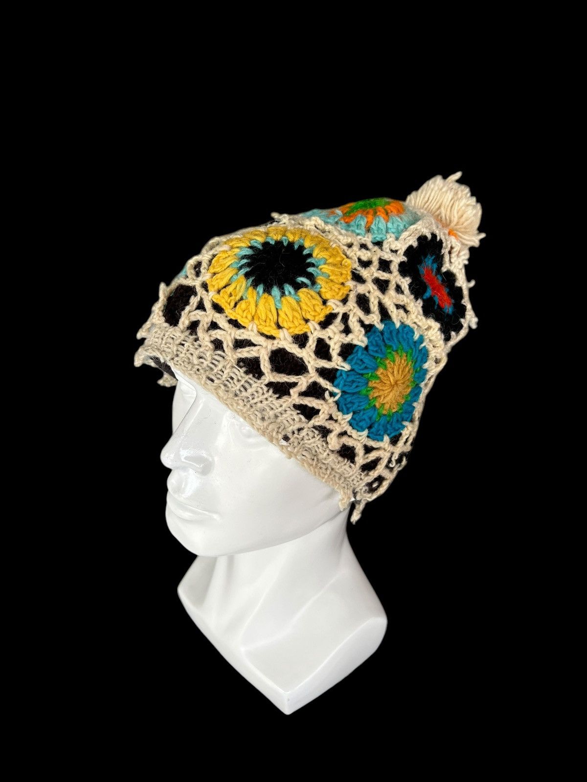 Japanese Brand × Kapital × Vintage Rare Hippies Style Crochet knitted Distressed Beanie Hat ☠️🌈☠️ Size ONE SIZE - 6 Thumbnail