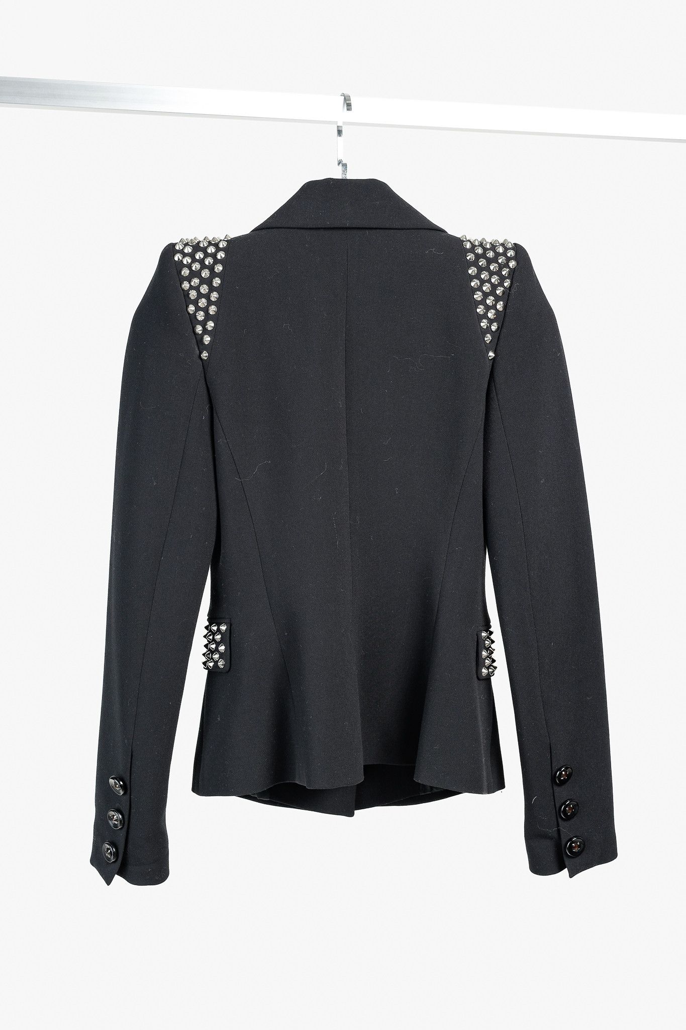 Designer Ursula H Paris Silver Studded Black Blazer Size XS / US 0-2 / IT 36-38 - 2 Thumbnail