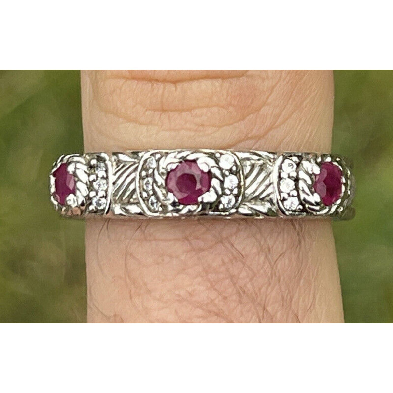 Vintage Judith Ripka Sterling Silver 925 Ruby Ring Band Size 9 Size ONE SIZE - 1 Thumbnail