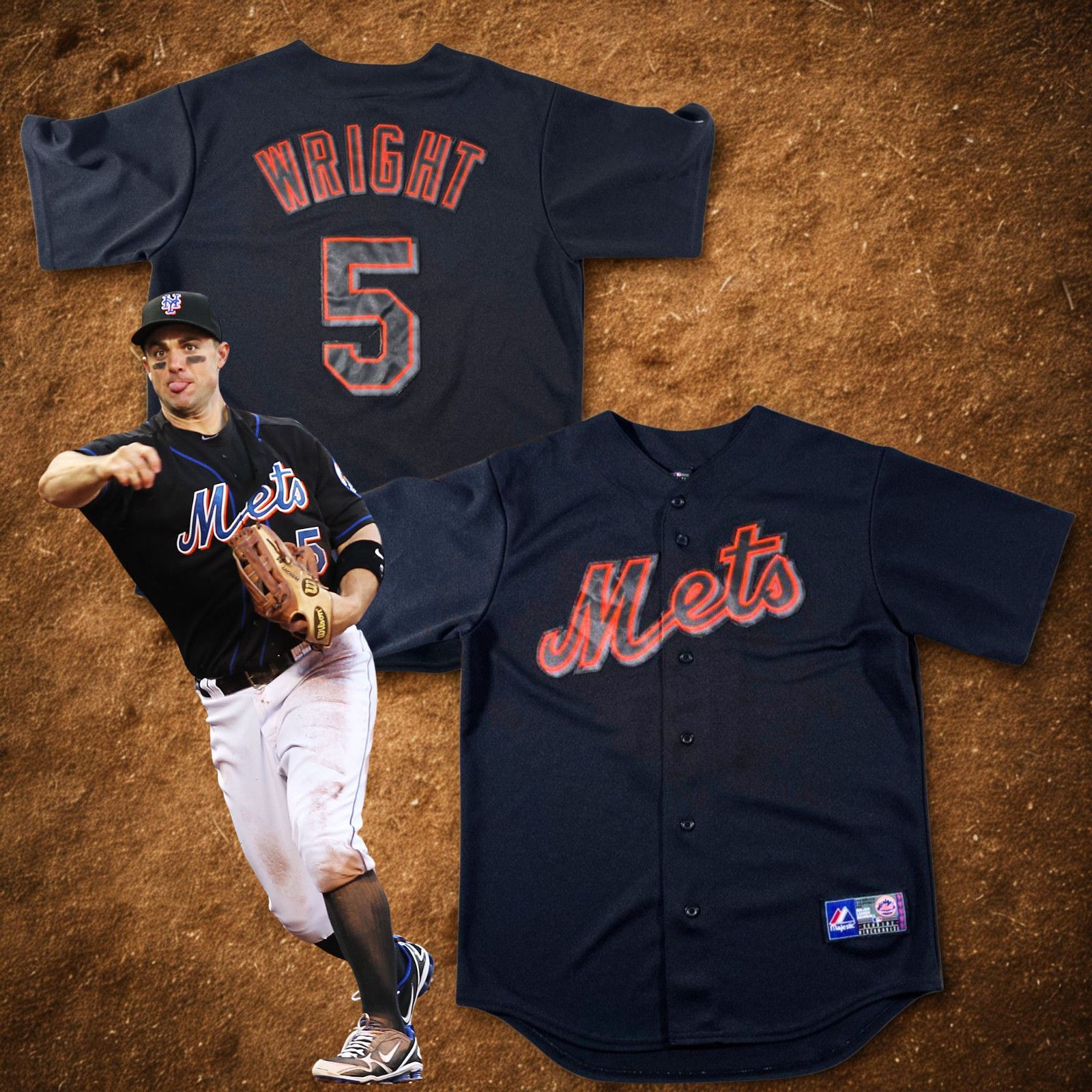 Majestic New York Mets David Wright #5 Majestic Black Alt Jersey Sz M Size US M / EU 48-50 / 2 - 1 Thumbnail