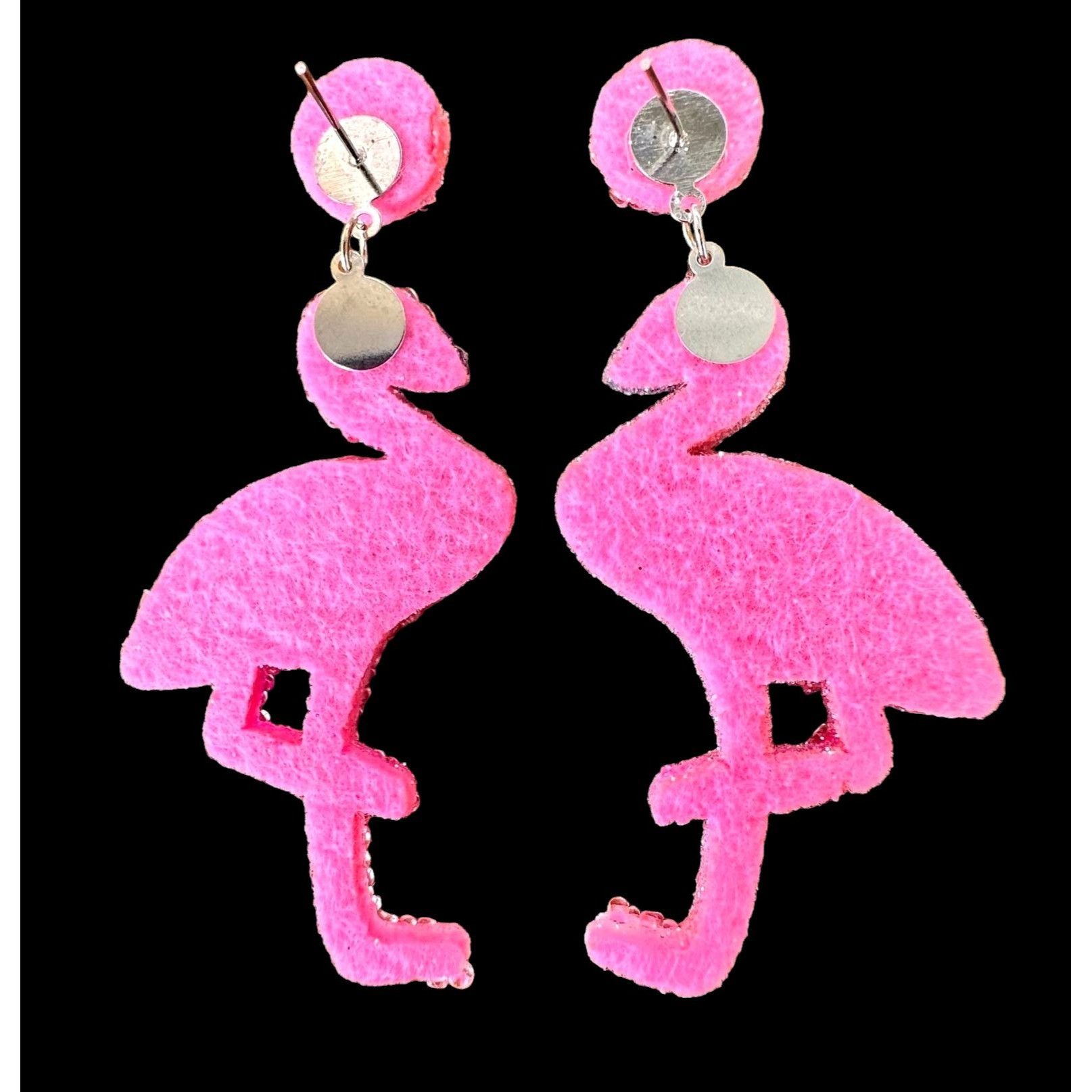 Handmade Flamingo Earrings Beaded Dangle Posts Pink Statement Jewelry Size ONE SIZE - 12 Thumbnail