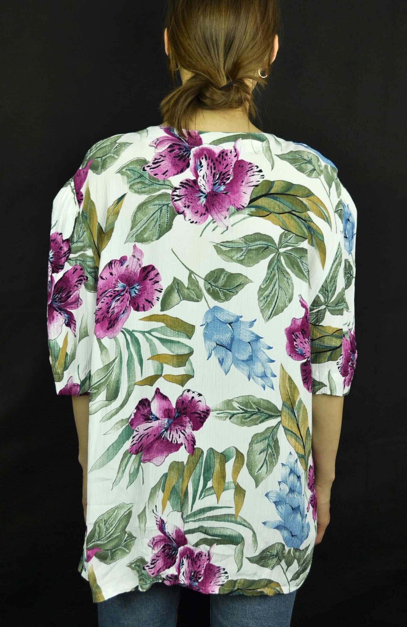 Boohoo × Vintage SUE Ellen Floral viscose silky short Sleeves Blouse Shirt Size XL / US 12-14 / IT 48-50 - 4 Thumbnail