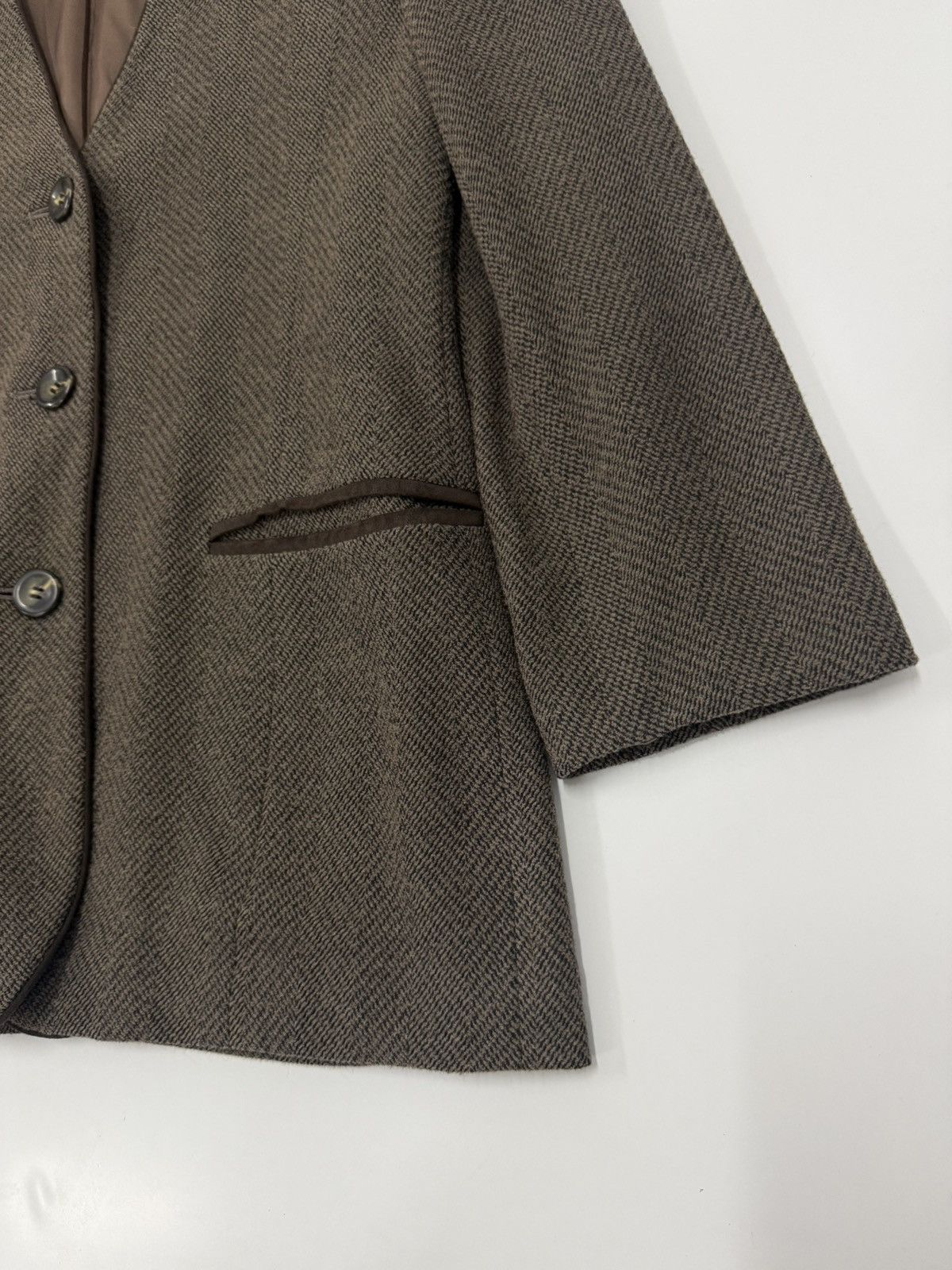 French Connection Christian Aujard Herringbone Collarless Coat Classic France Size M / US 6-8 / IT 42-44 - 2 Thumbnail