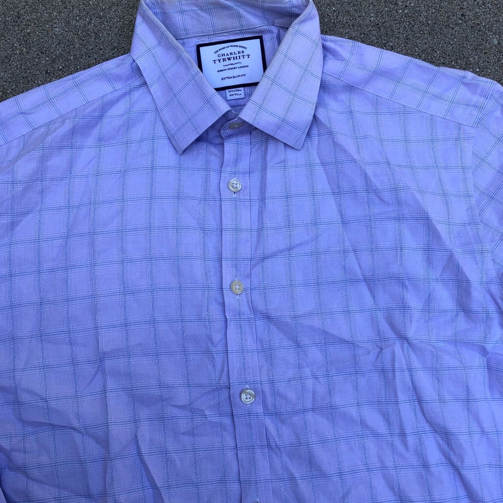 Charles Tyrwhitt Charles Tyrwhitt Dress Shirt Men Extra Slim Purple Plaid 16.5/36 Button Long Sleeve Size 46R - 2 Thumbnail