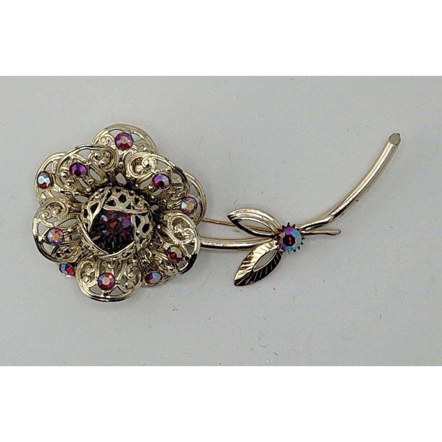 Other Vintage Sarah Coventry Flower Brooch With Gold Tone Aurora B Size ONE SIZE - 5 Thumbnail