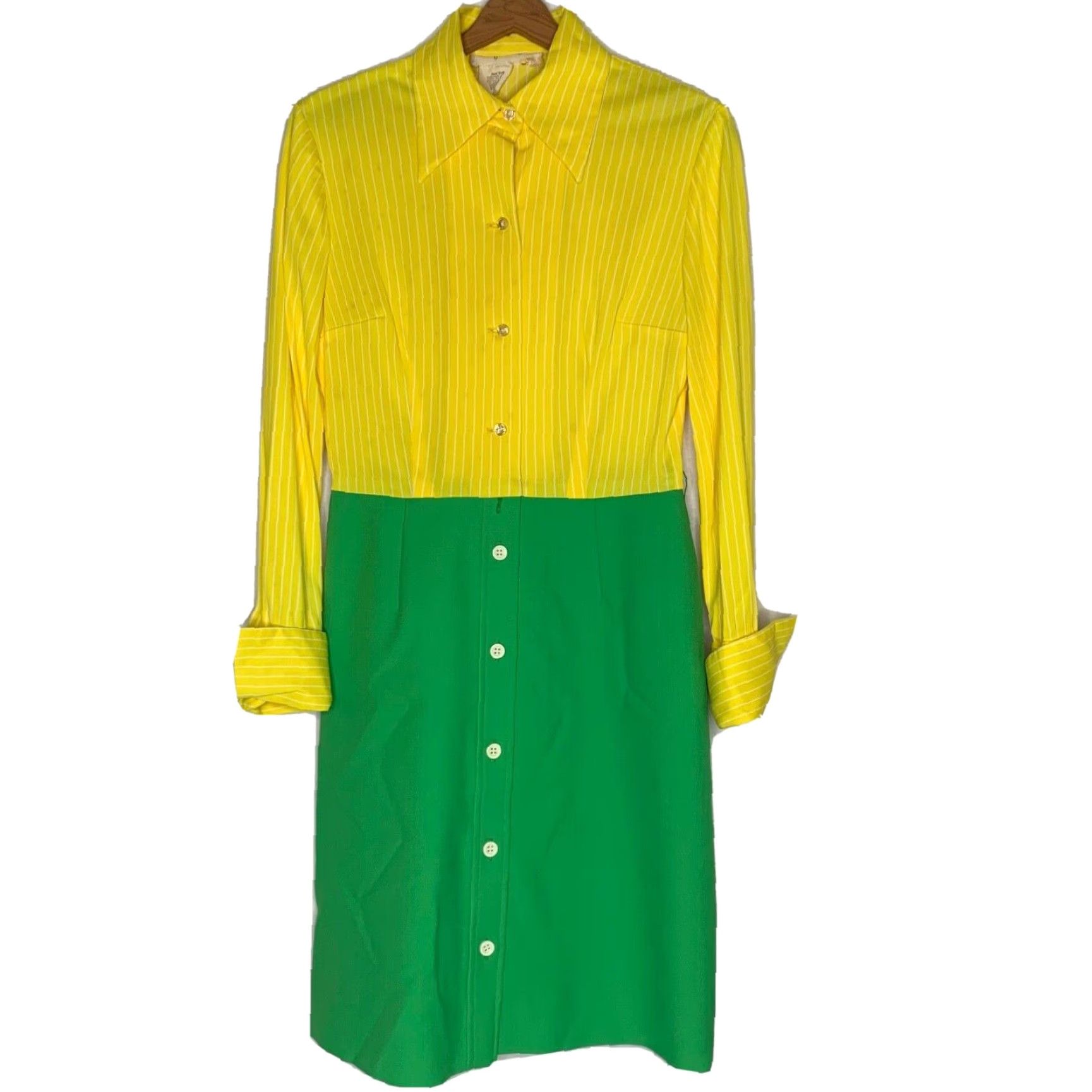 Vintage VINTAGE California Girl Dress and Jacket Set 1960s Green Yellow Mod Stripe Size 12 Womens Size XL / US 12-14 / IT 48-50 - 7 Thumbnail