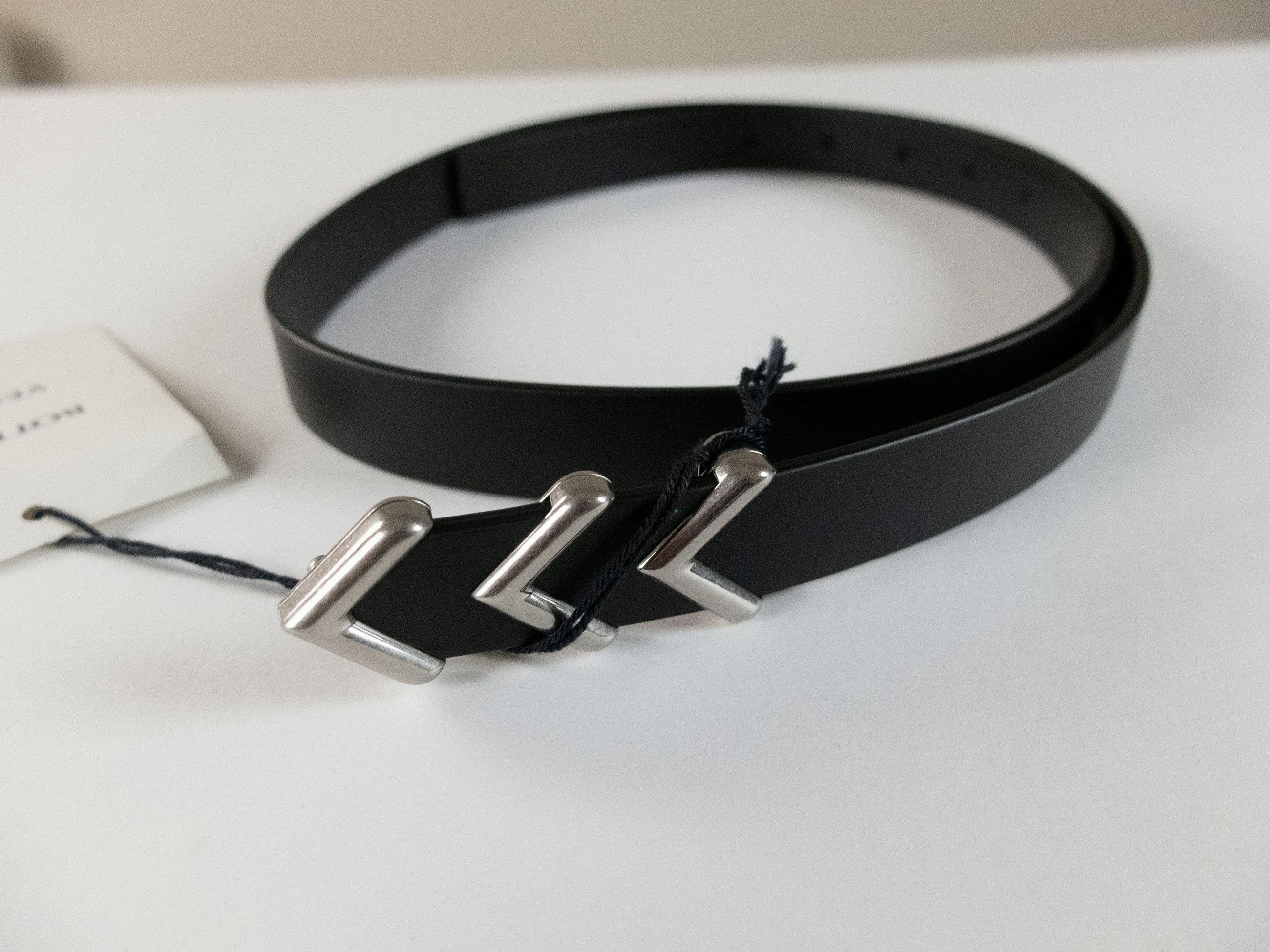 Bottega Veneta BOTTEGA VENETA black & silver chevron leather belt 90 Size 36 - 2 Thumbnail