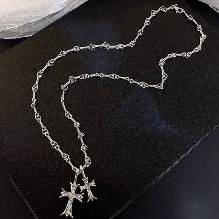 Other CZ Double Cross Pendant Necklace for Men Women Hip Hop Style Size ONE SIZE - 4 Thumbnail