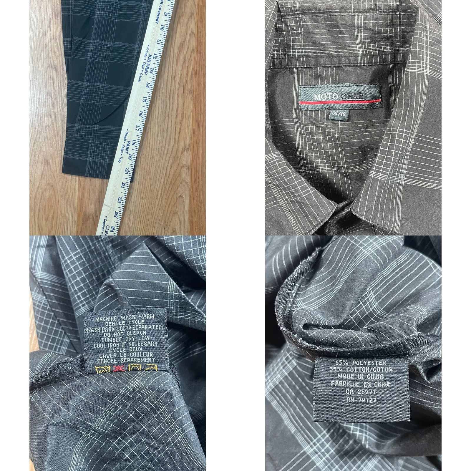 Vintage Moto Gear Black Gray Plaid Long Sleeve Button Front Casual Dress Shirt Mens XL Size US XL / EU 56 / 4 - 8 Thumbnail