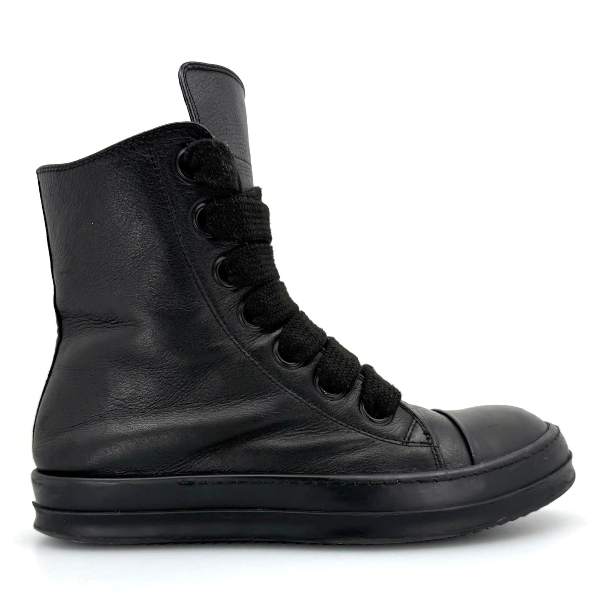 Pre-owned Rick Owens Lido Jumbo Lace Sneaker High Black Black
