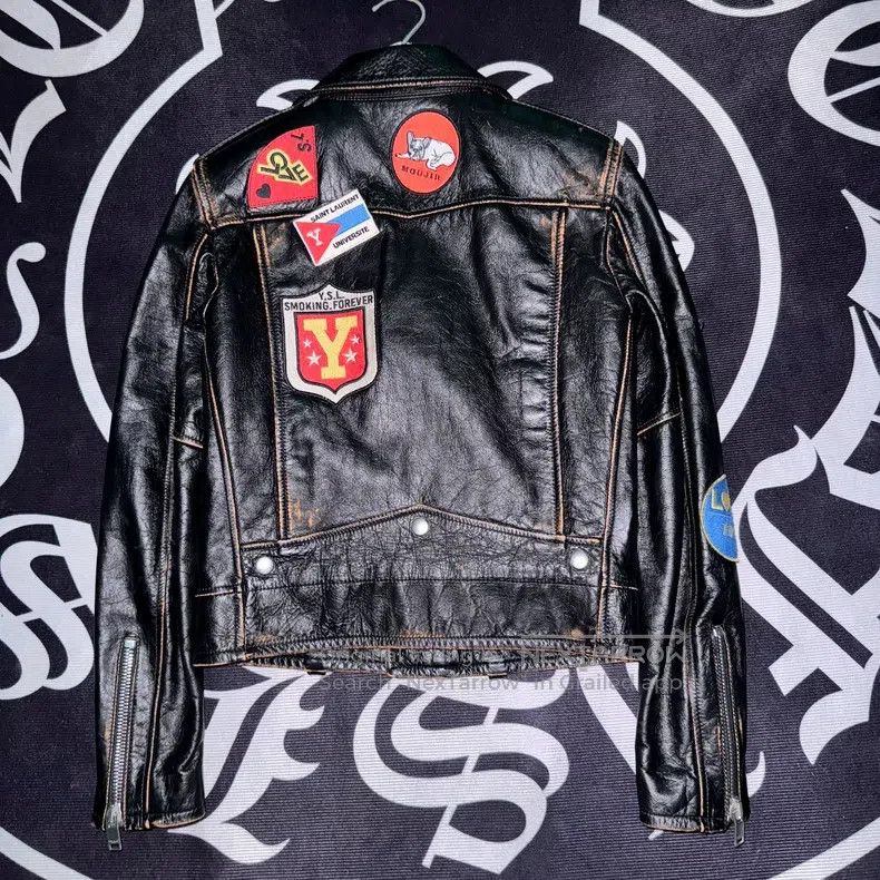 Saint Laurent Paris Saint Laurent Paris Distressed Badge Leather Jacket Size US S / EU 44-46 / 1 - 2 Thumbnail