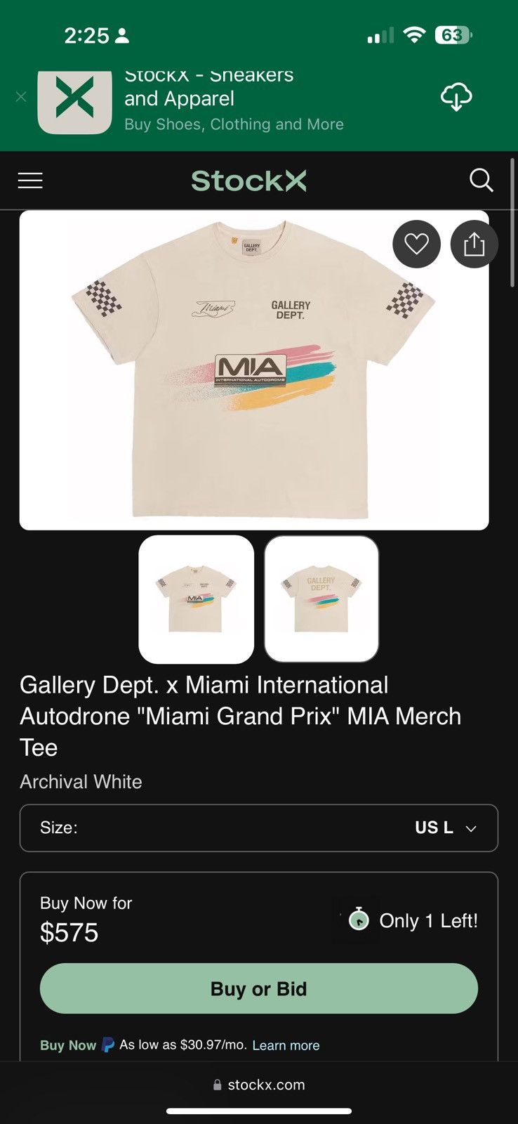 Formula 1 × Gallery Dept. Gallery Dept. x "Miami Grand Prix" Formula 1 MIA Merch Tee Size US L / EU 52-54 / 3 - 9 Thumbnail