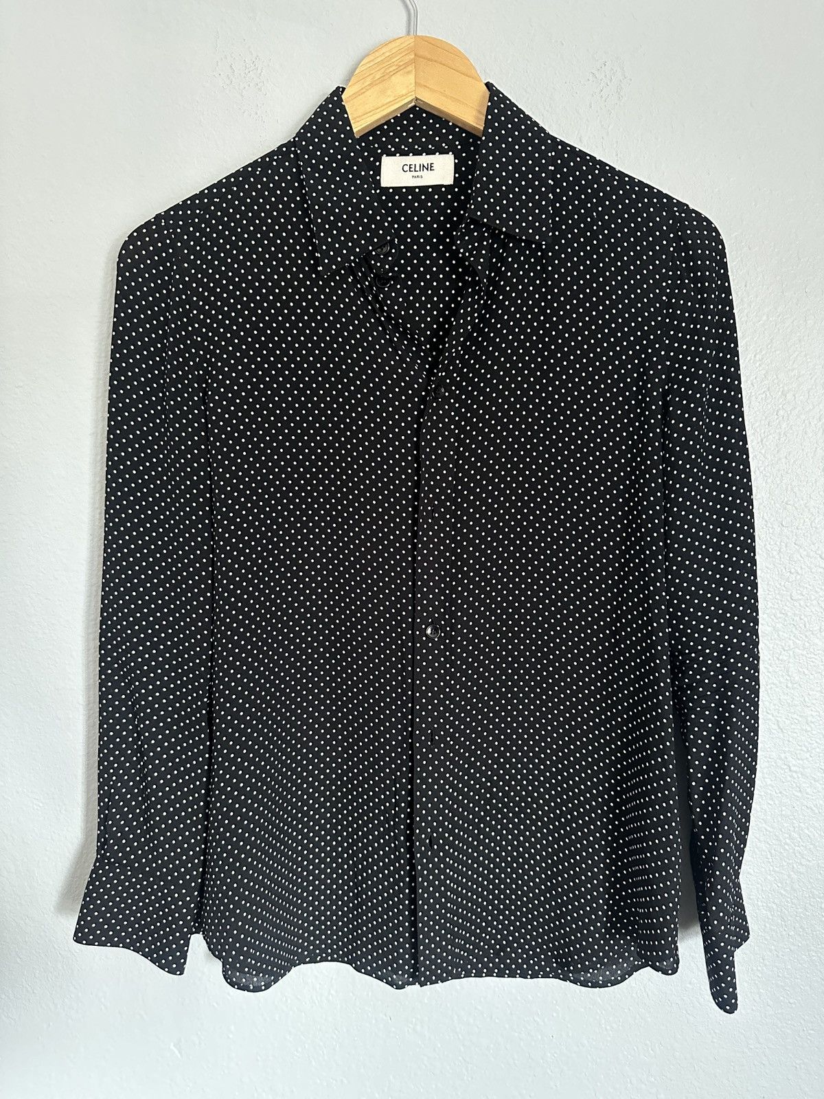 image of Celine Ss19 Polka Dot Viscose Shirt in Black, Men's (Size Small)