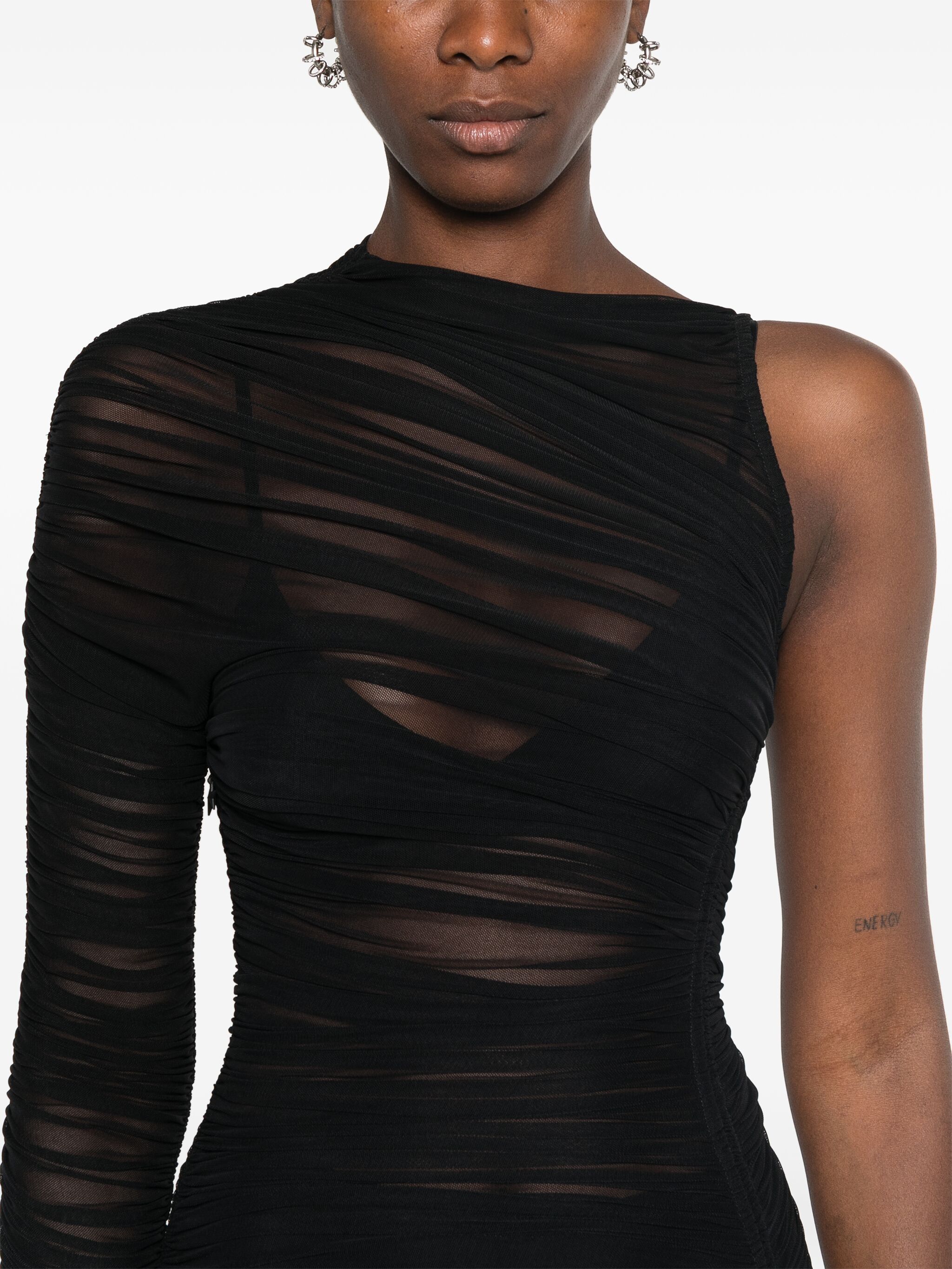 Mugler o1s22i1n1024 Asymmetric Mesh Dress in Black Size S / US 4 / IT 40 - 5 Thumbnail
