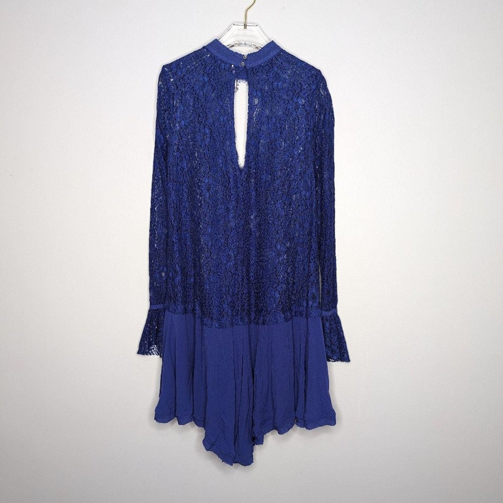 Free People Free People Blue Tell Tale Tunic Dress Long Sleeve Lace S Size S / US 4 / IT 40 - 2 Thumbnail