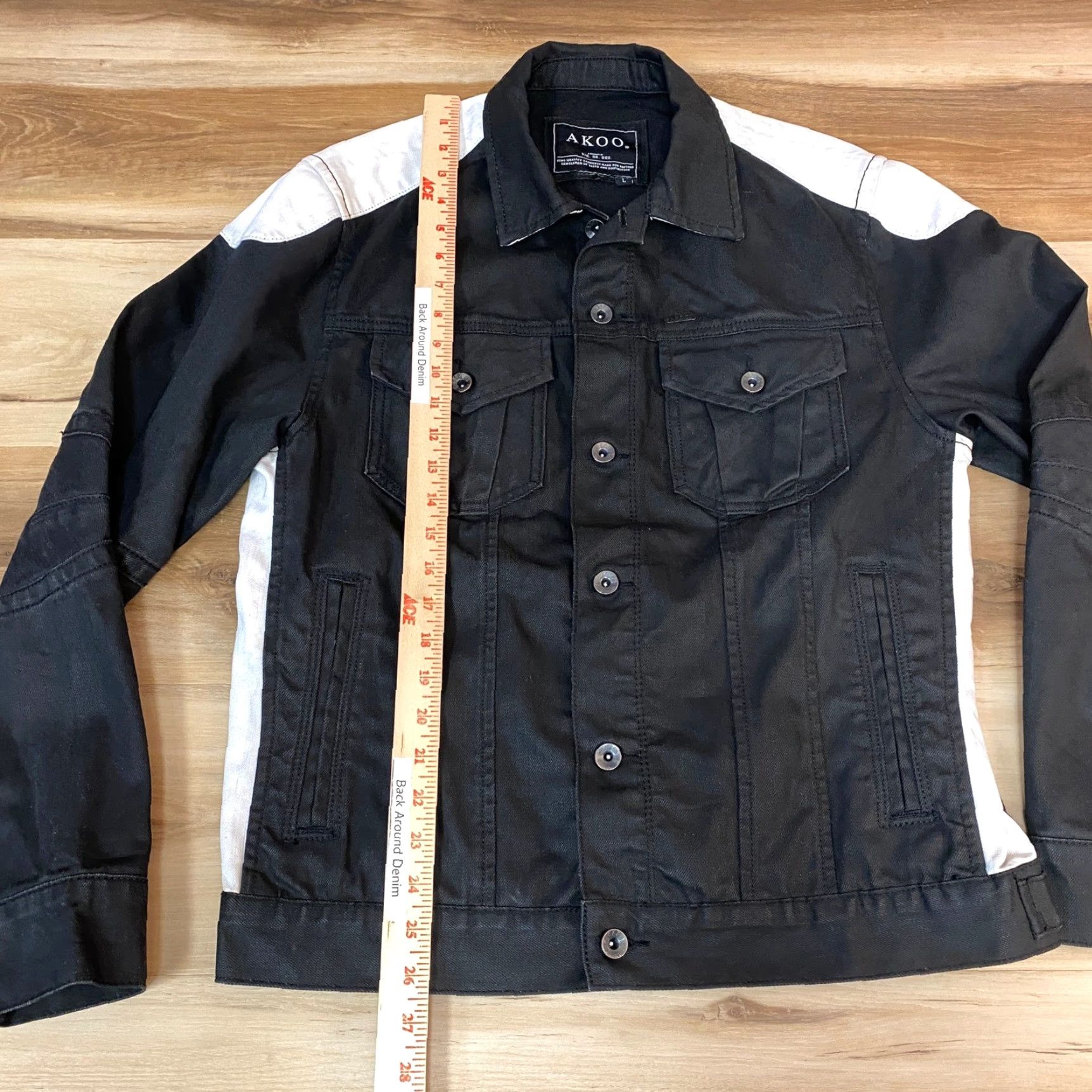 Denime AKOO Denim Jacket Mens Large Moto Streetwear Trucker Size US L / EU 52-54 / 3 - 4 Thumbnail
