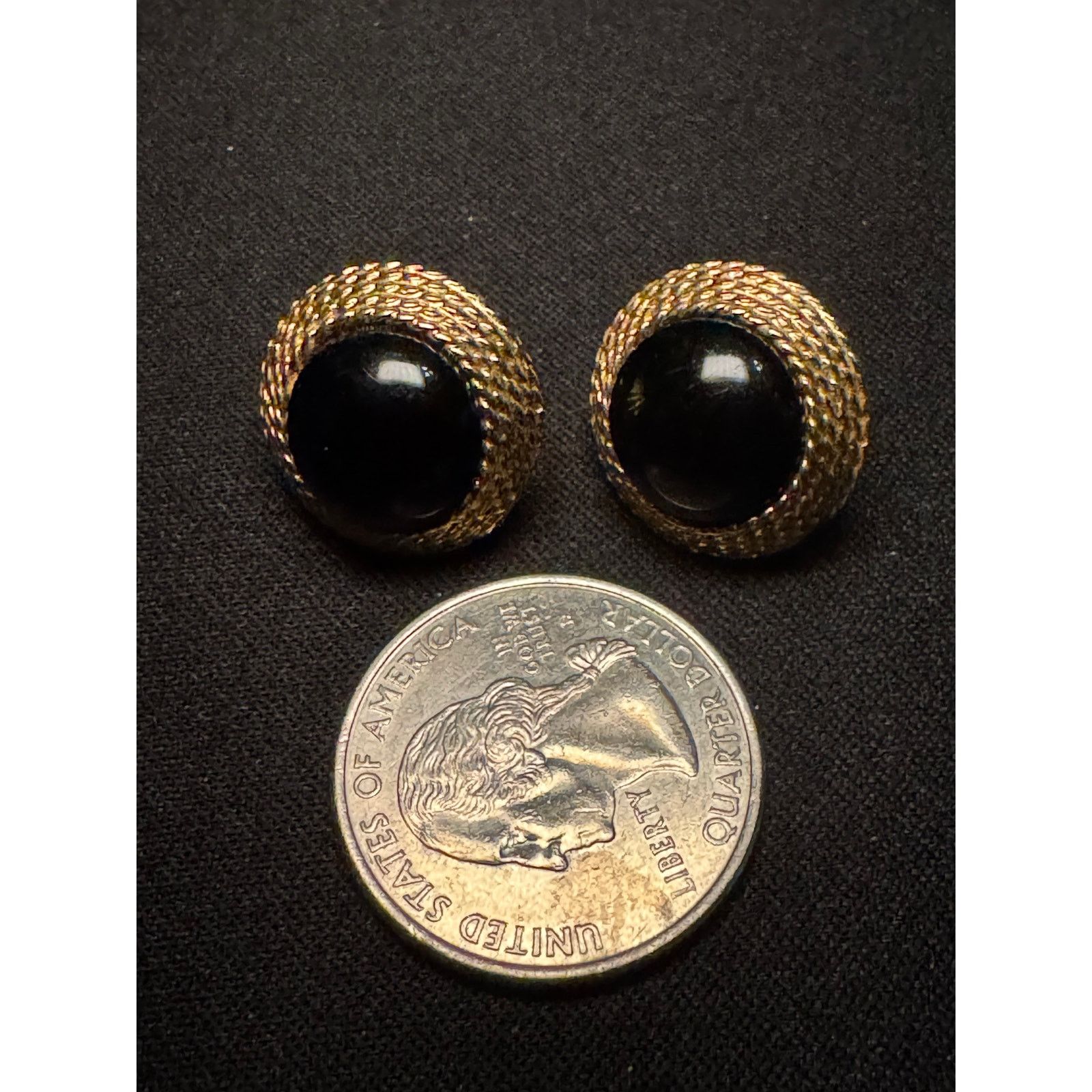 Other Vintage Napier Black Enamel Gold Tone Screw Back Earrings Size ONE SIZE - 3 Thumbnail