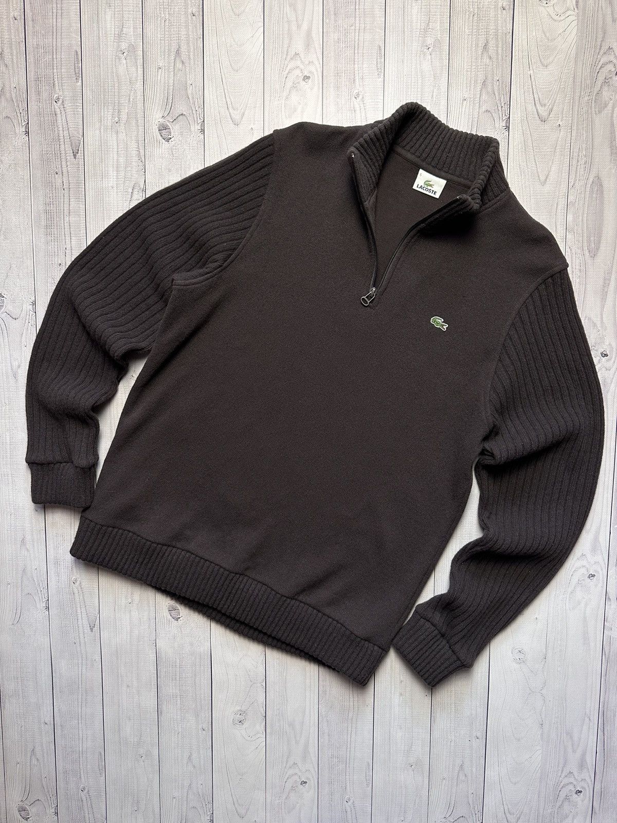 Vintage Lacoste zip 1/4 sweater rare brown size L