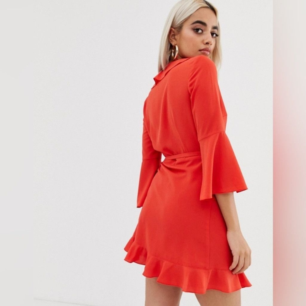 Asos NWT ASOS Outrageous Fortune Neon Ruffle Wrap Dress Size S / US 4 / IT 40 - 3 Thumbnail