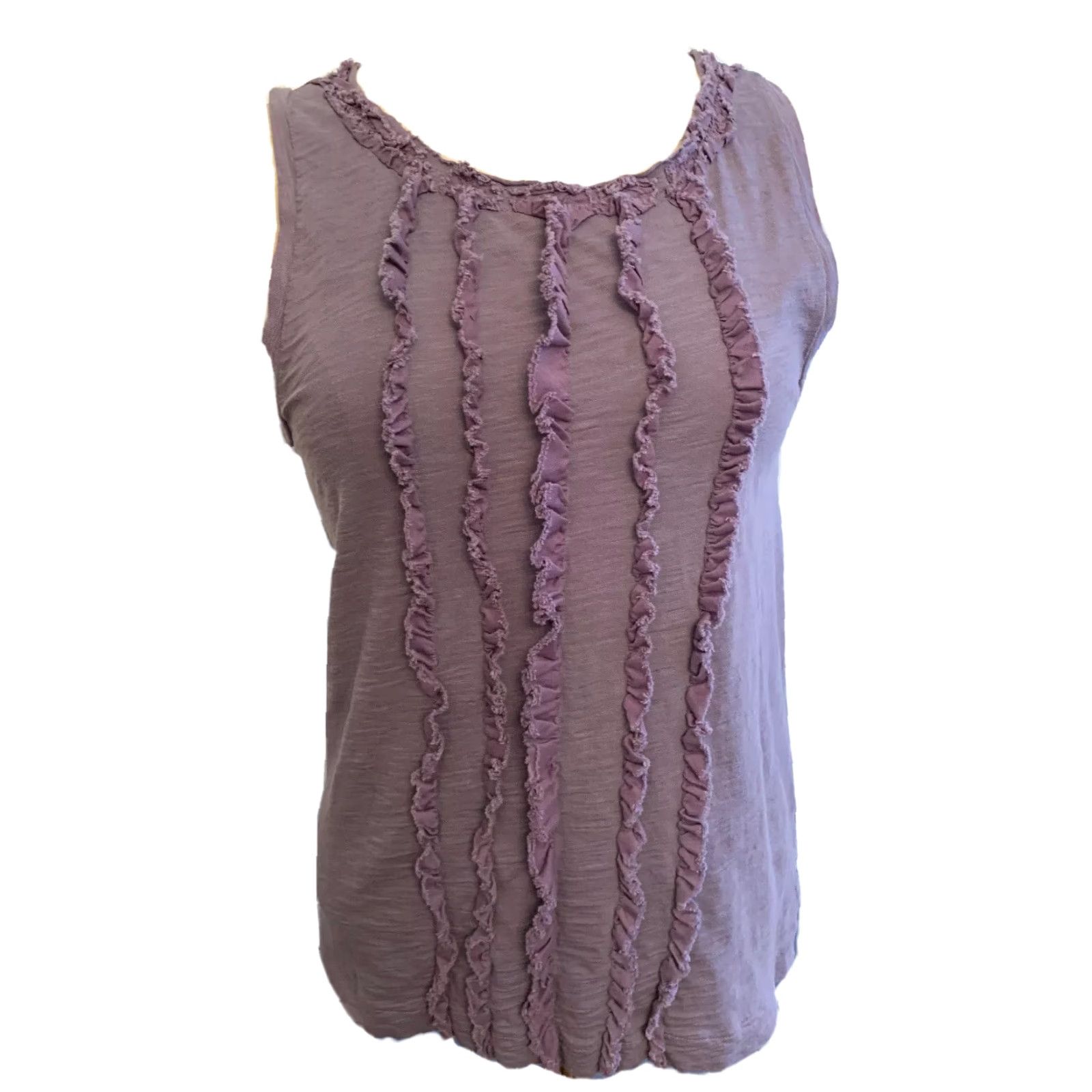 J.Crew VINTAGE Small J.Crew Purple Tank Muted Purple Knit Ruffle Front Style Sleeveless Women's Size S / US 4 / IT 40 - 2 Thumbnail
