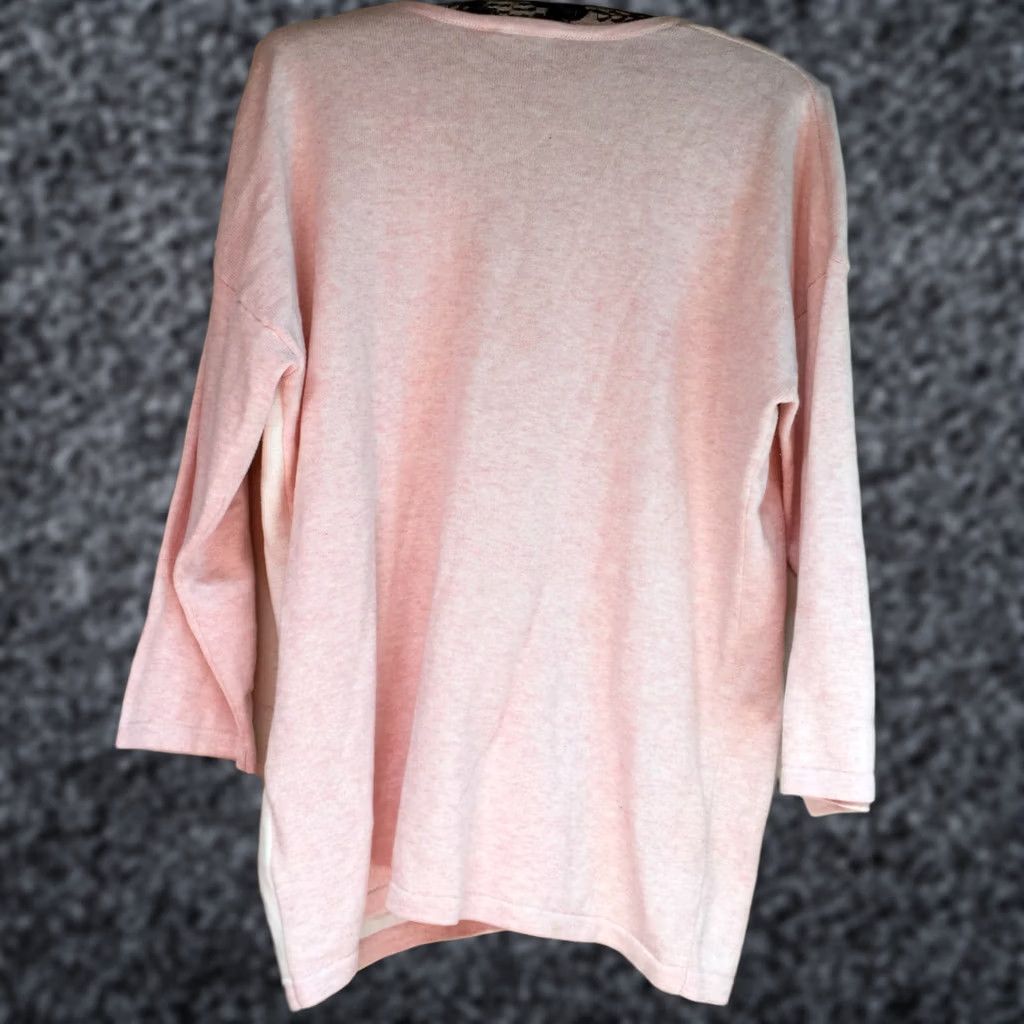 Pinko Marble Women's Medium Cotton V-Neck Pullover 3/4 Sleeve Pink Ivory Knit Sweater Size M / US 6-8 / IT 42-44 - 1 Thumbnail