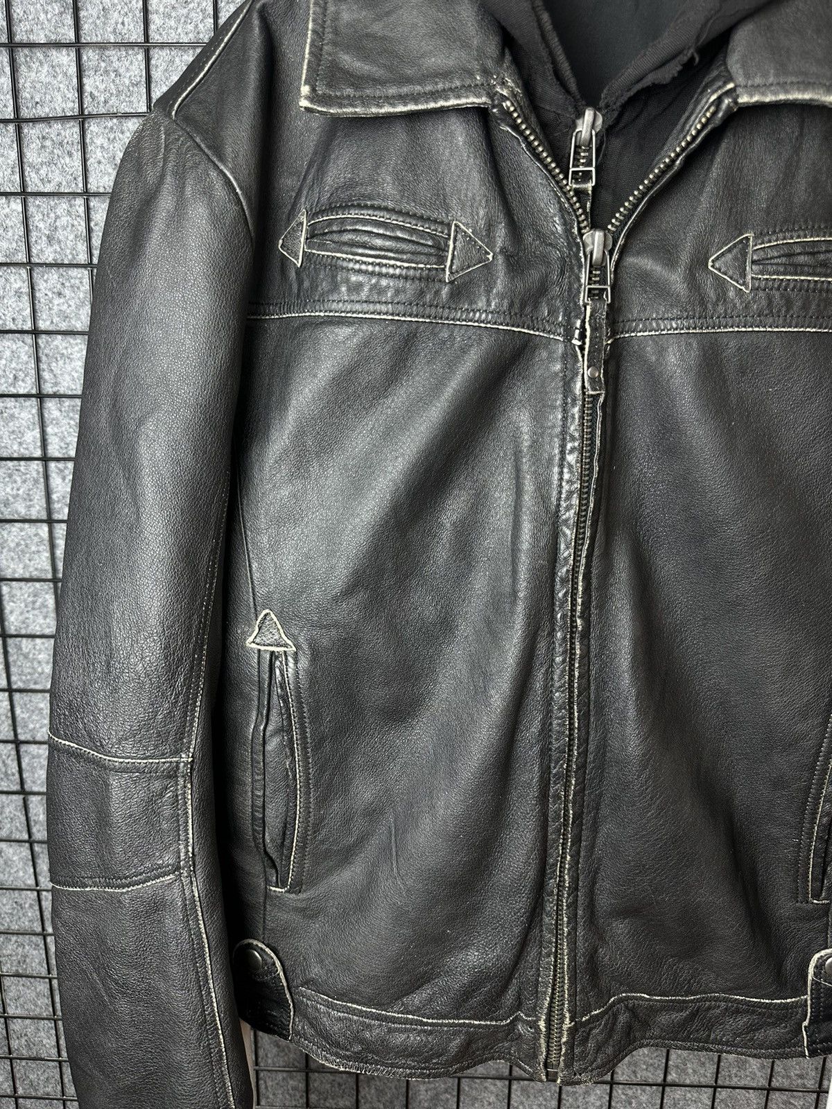 Genuine Leather Distressed Detachable Hood Real Leather Biker Jacket Size 48 Size US M / EU 48-50 / 2 - 8 Thumbnail