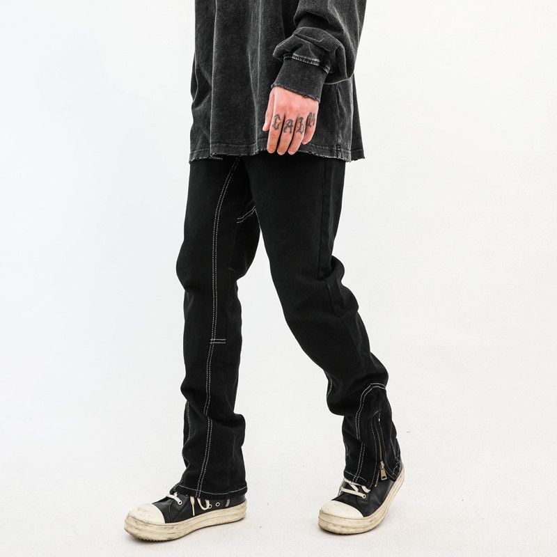 image of Design Zipper Split Straight Leg Jeans in Black, Men's (Size 32)