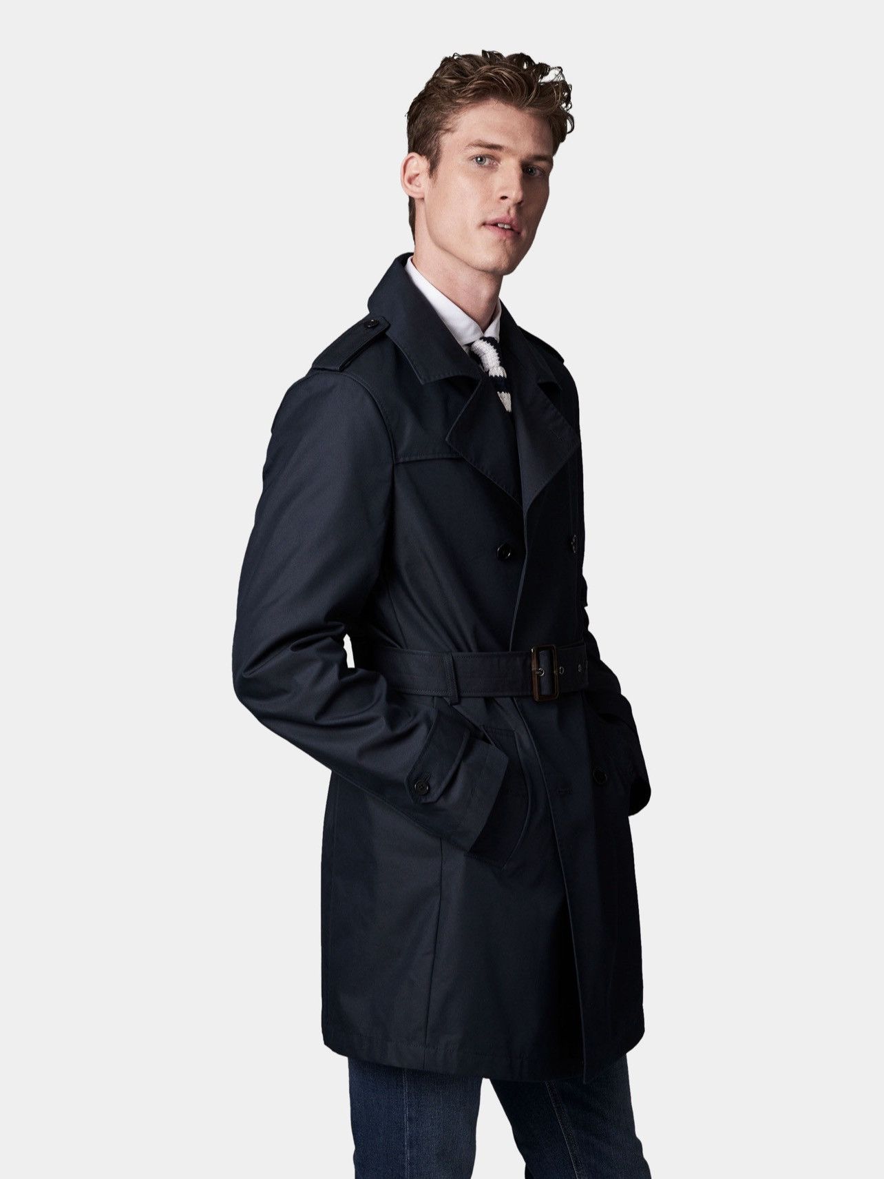 Designer GUTTERIDGE Trench cotton cloak blue double-breasted Size US XL / EU 56 / 4 - 3 Thumbnail