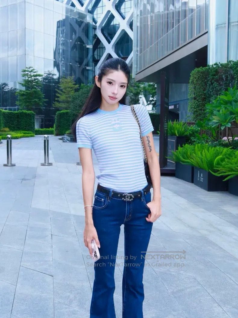 Chanel Chanel Striped portrait pattern short-sleeved knitwear Size XS / US 0-2 / IT 36-38 - 2 Thumbnail