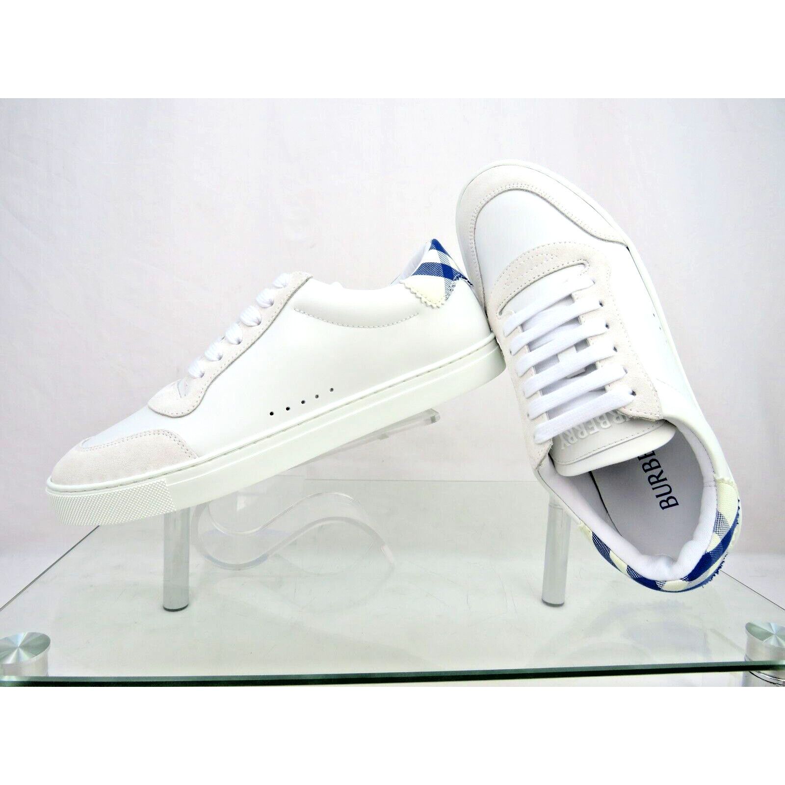 Burberry BURBERRY ROBIN WHITE BLUE CHECK LEATHER LOGO SNEAKERS 11.5 Size US 11.5 / EU 44-45 - 9 Thumbnail