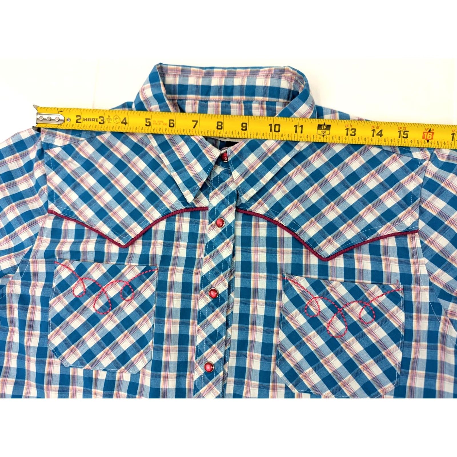 Pinko Bit & Bridle Western Shirt Women L Teal Plaid Long Sleeve Pearlsnap Embroidered Easy Care Wrinkle Resistant Casual Vintage: No Size L / US 10 / IT 46 - 3 Thumbnail