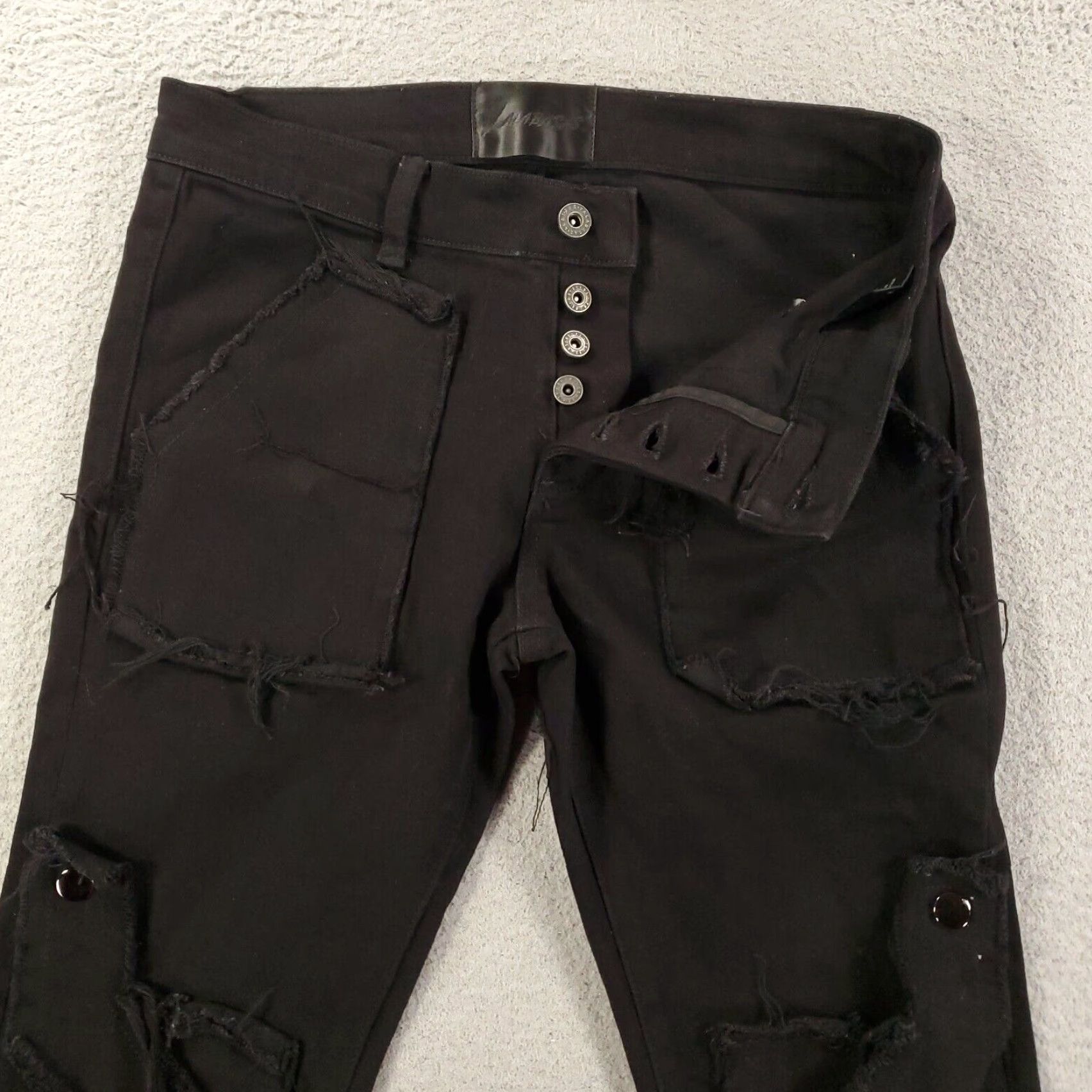Vintage Valabasas Cargo Jeans 30 Black Skinny Pants Button Fly Fringe 90s Punk Mens Size US 32 / EU 48 - 2 Thumbnail