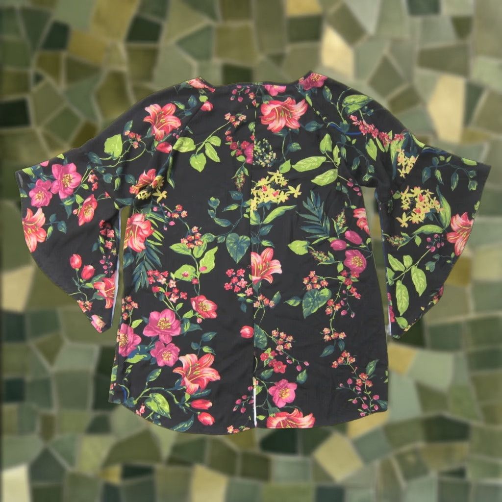 Pinko Grace Blouse Shirt Women Small Black Green Pink Floral Sheer Flare Sleeve 100% polyester Size S / US 4 / IT 40 - 1 Thumbnail