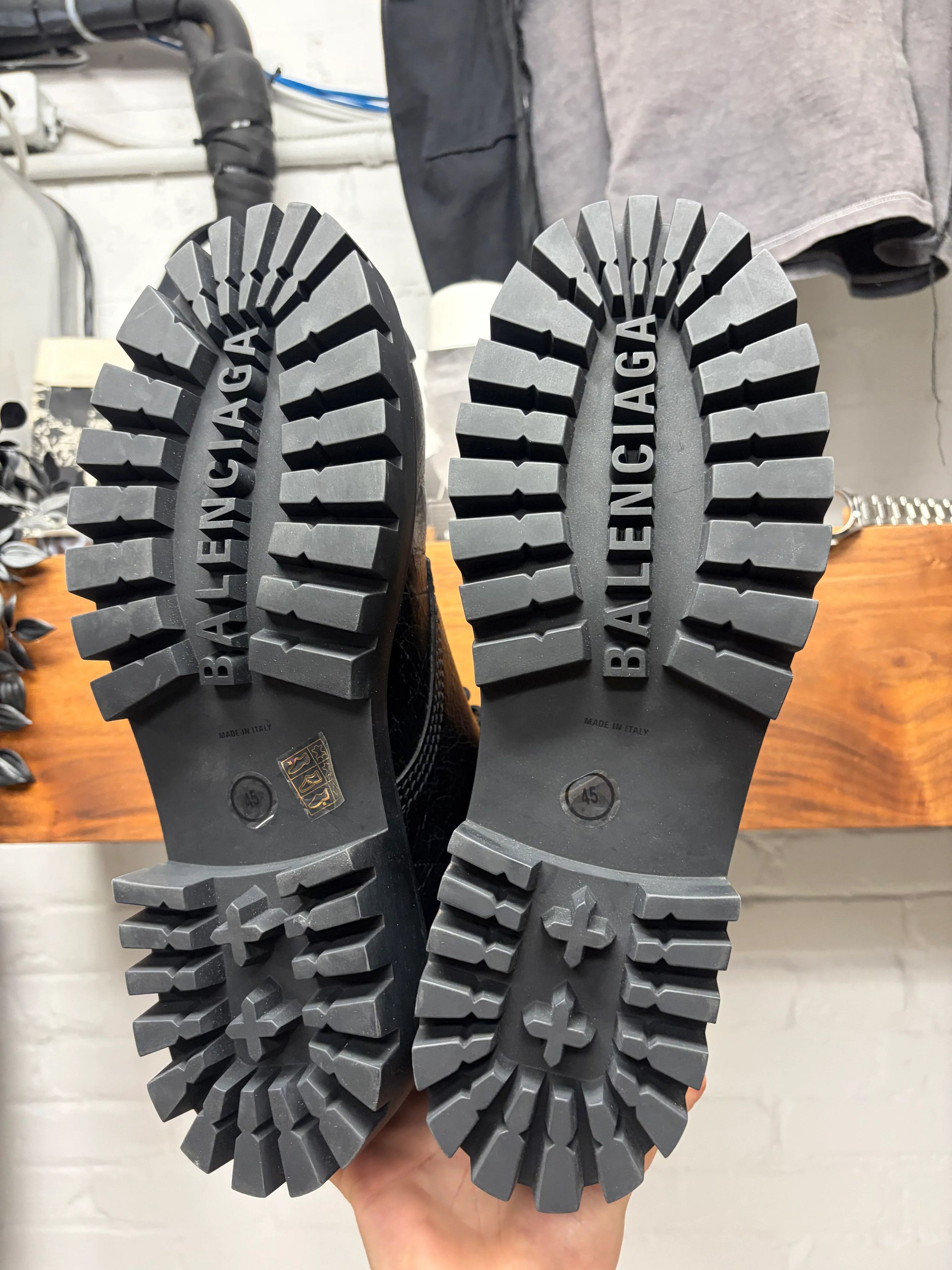 Balenciaga Balenciaga ‘Strike’ Grained Black Leather Combat Boots Size US 12 / EU 45 - 5 Thumbnail